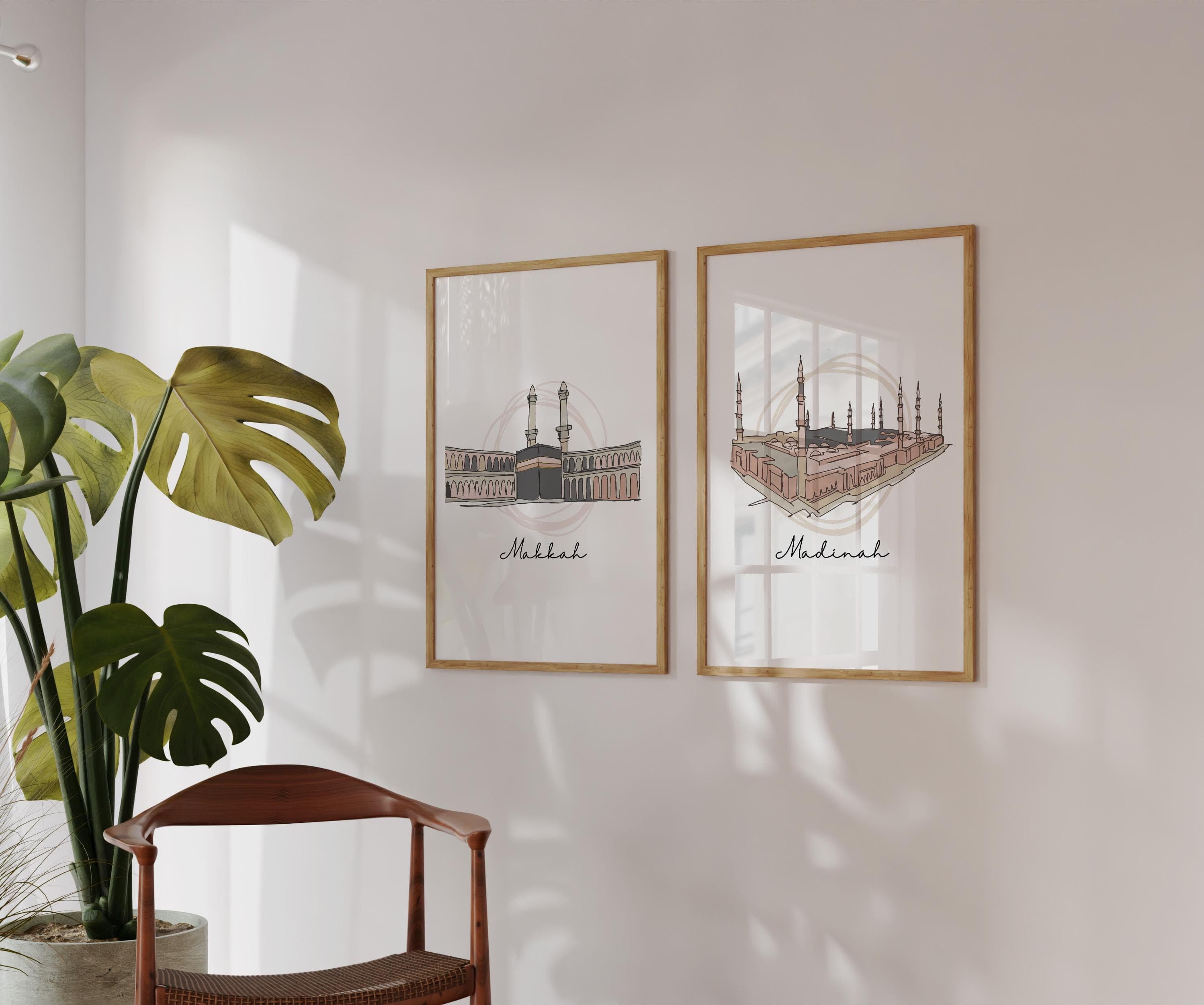 Makkah & Madinah Sketch | Islamic Wall Art Set | Boho Warm Tone Neutral | Haramain Gift - image 4