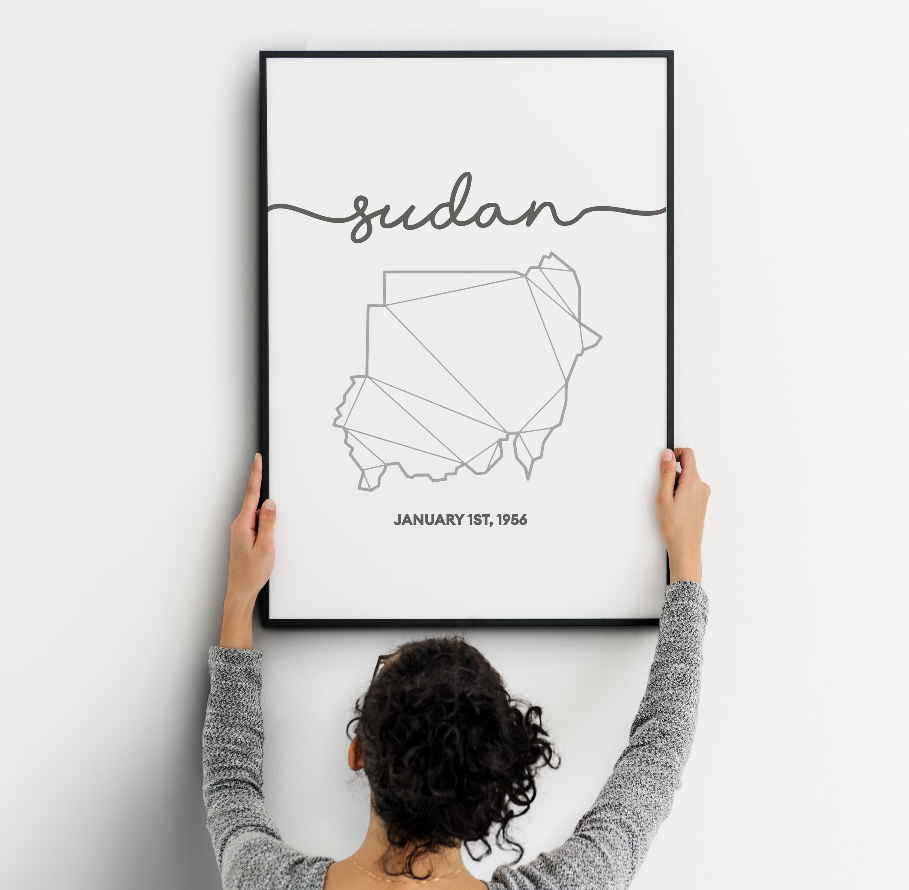 Sudan Map Wall Art | Minimal Black & White Line Illustration | Independence Day Gift | Modern Decor