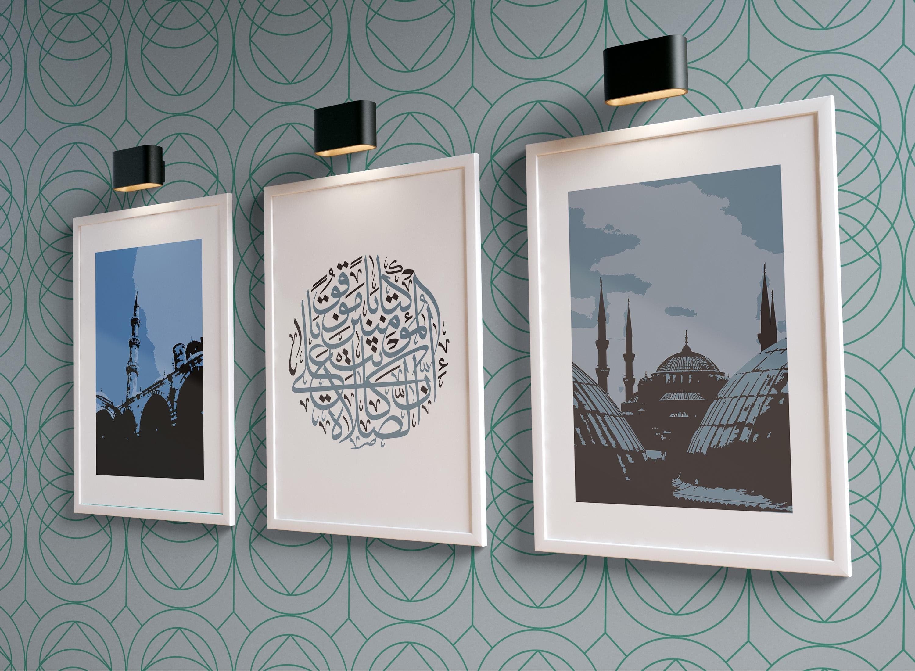 Islamic wall art trio | Mosque decor | Istanbul architecture prints | Blue aqua tones | Gift ideas