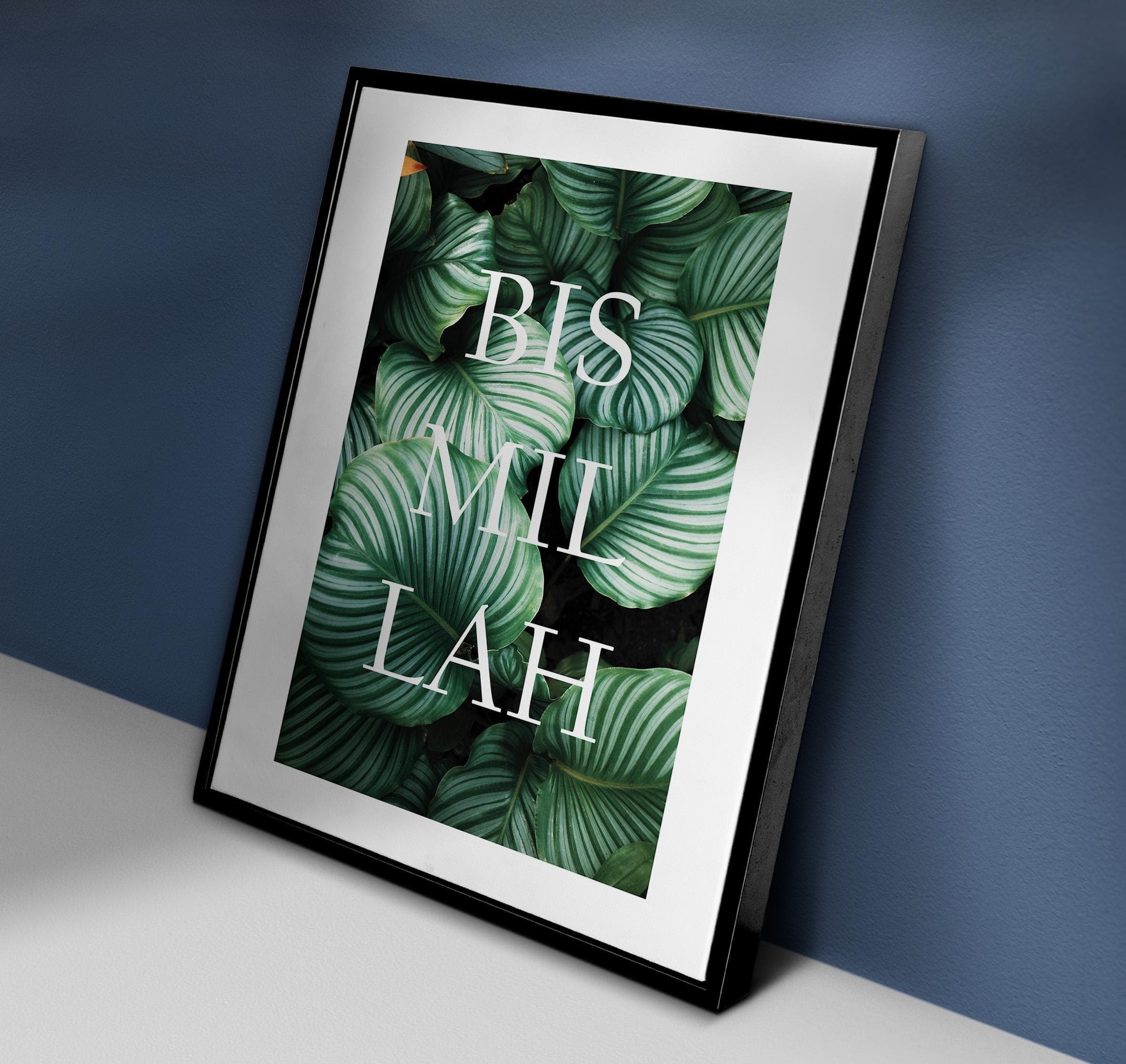 Islamic Wall Art, Botanical Monstera Leaf Print, Arabic Calligraphy