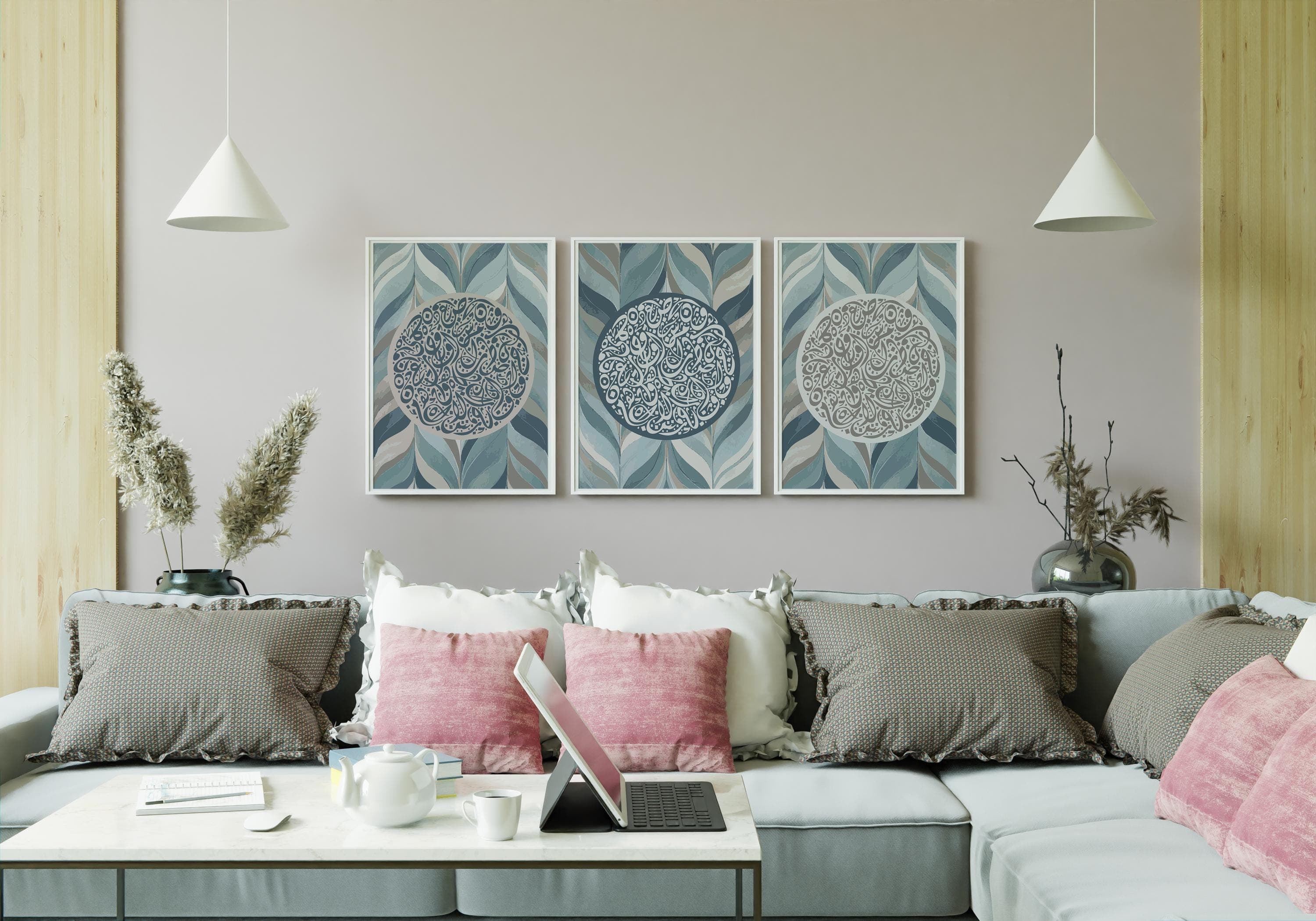 Duck Egg Blue Islamic Wall Art Set, Arabic Calligraphy Prints - image 5