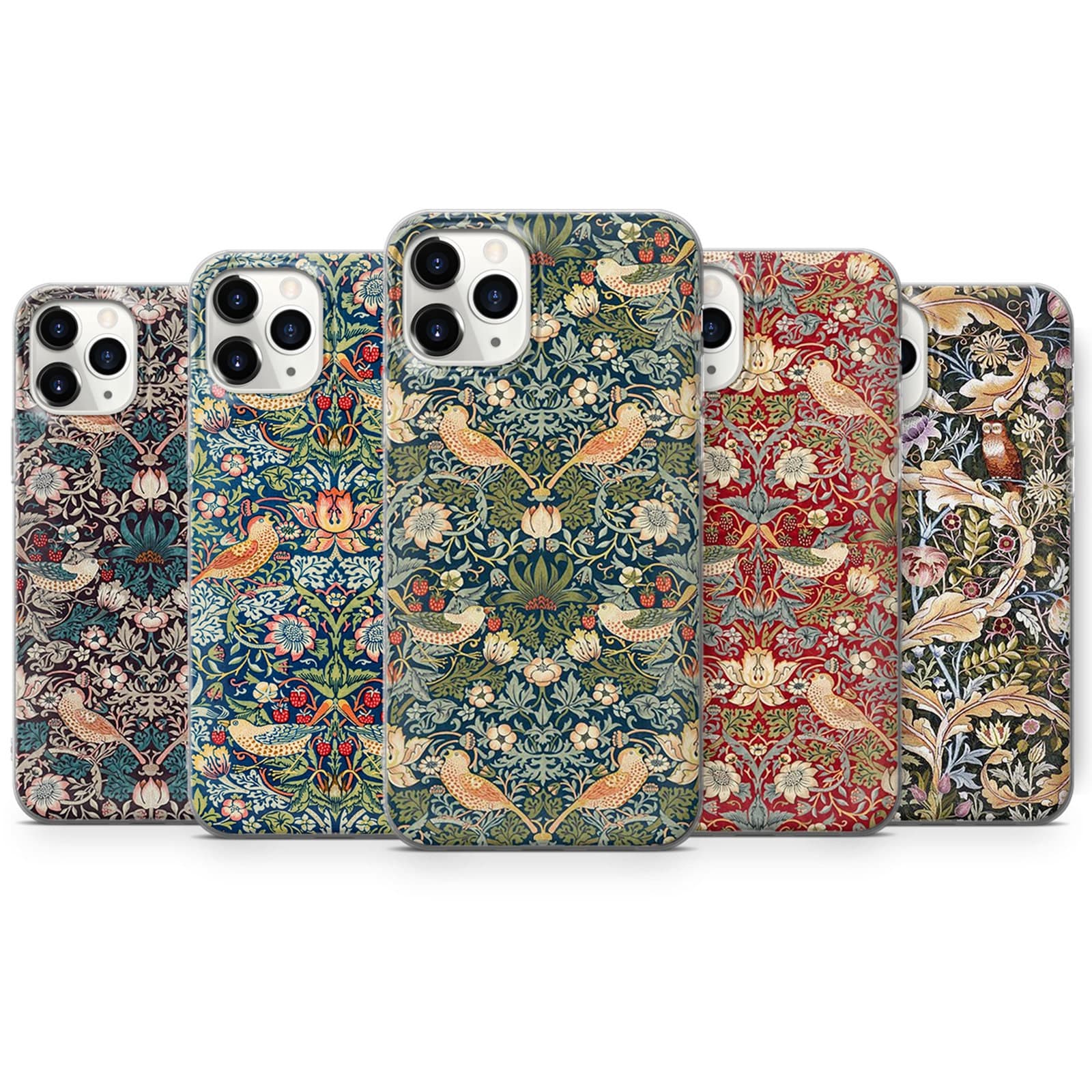 William Morris Birds Phone Case fit for iPhone 14, 13 Pro, 12 mini, 11, XR, 7+, 7 & Samsung A50, A51, S21, A53, Huawei P20, P30 ProD112