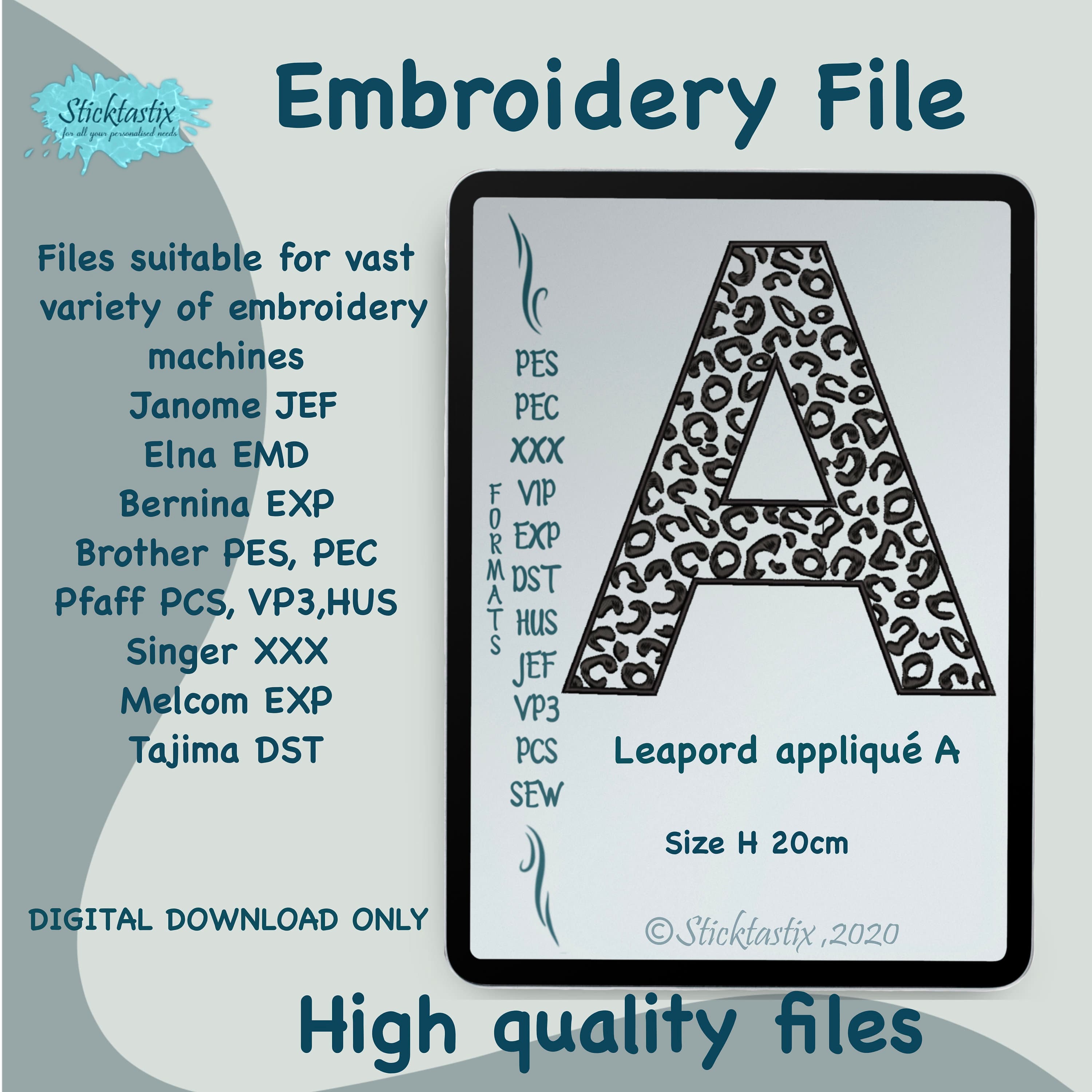 A appliqué embroidery design leopard Machine Embroidery letter 20cm Digital download zip file