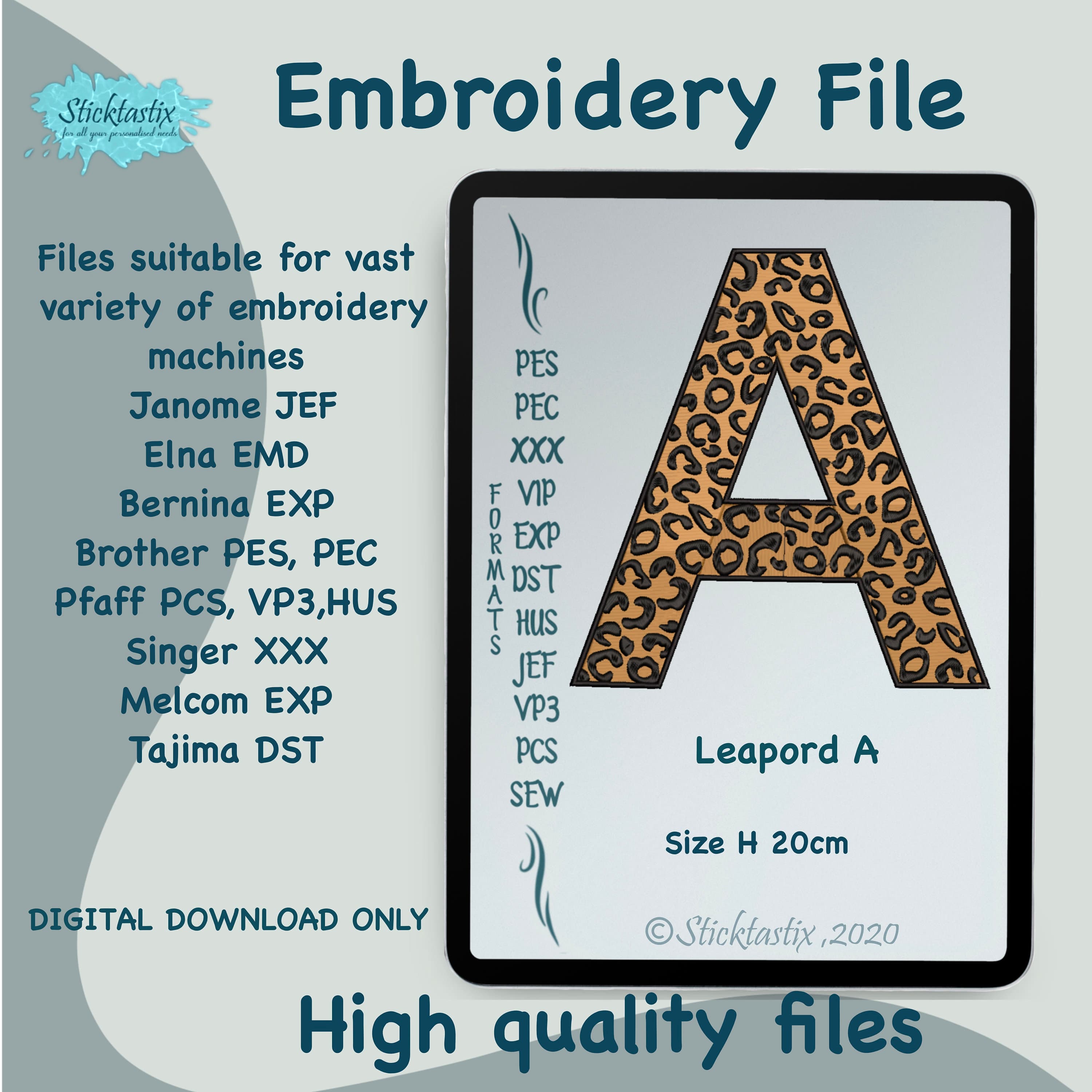 A leopard embroidery design Machine Embroidery letter 20cm Digital download zip file