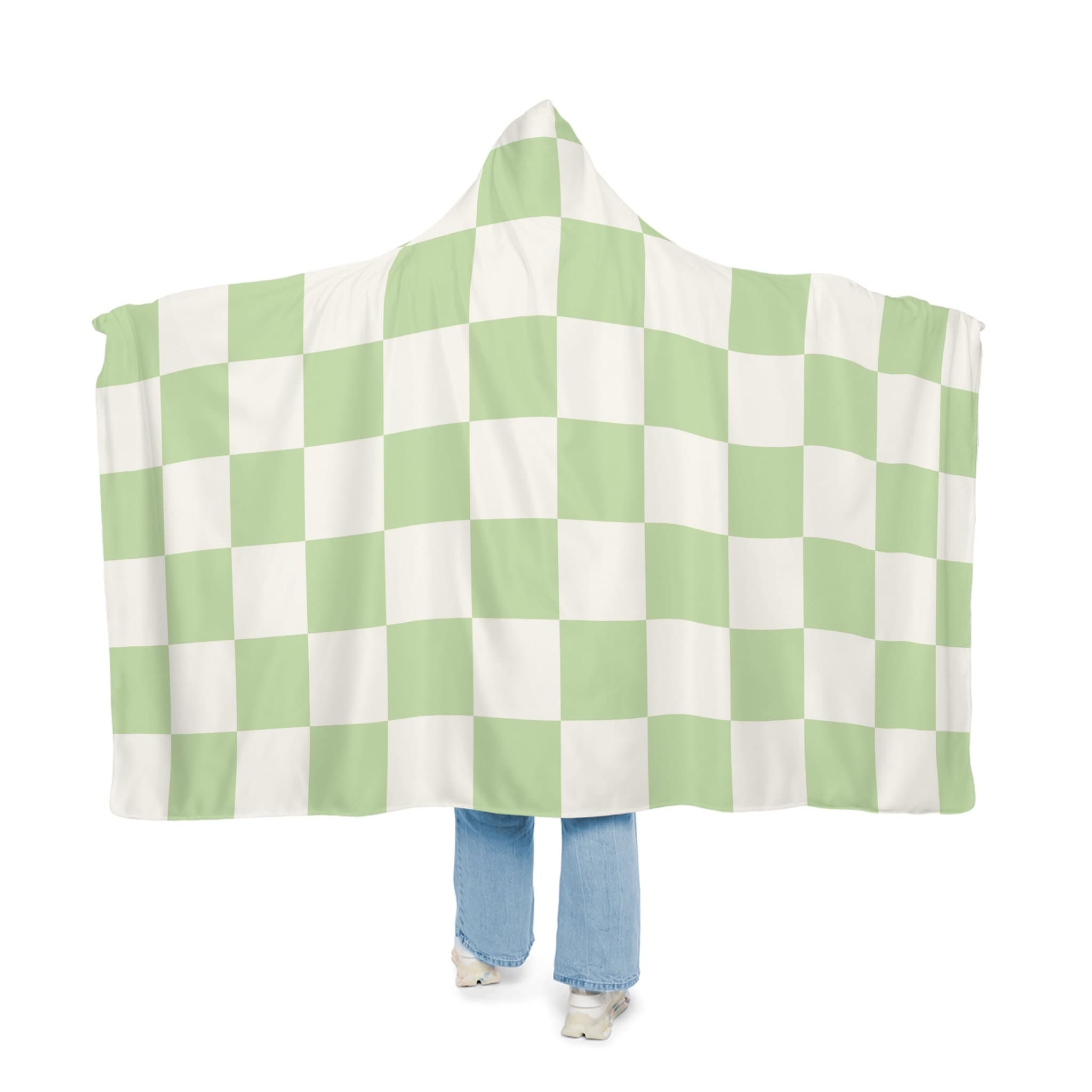 Green Checkered Hooded Blanket, Oversized Blanket Hoodie, Sherpa, Fleece, Adult Cape, Wearable Snuggle Throw, Gift for her, Christmas
