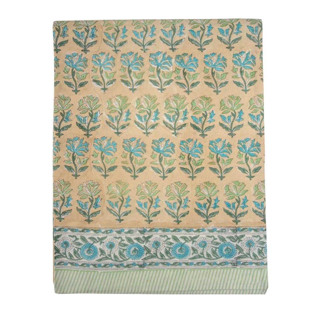 Floral Tablecloth, Hand Block Print, 100% Indian Cotton Year Round Cottage 180x240cm