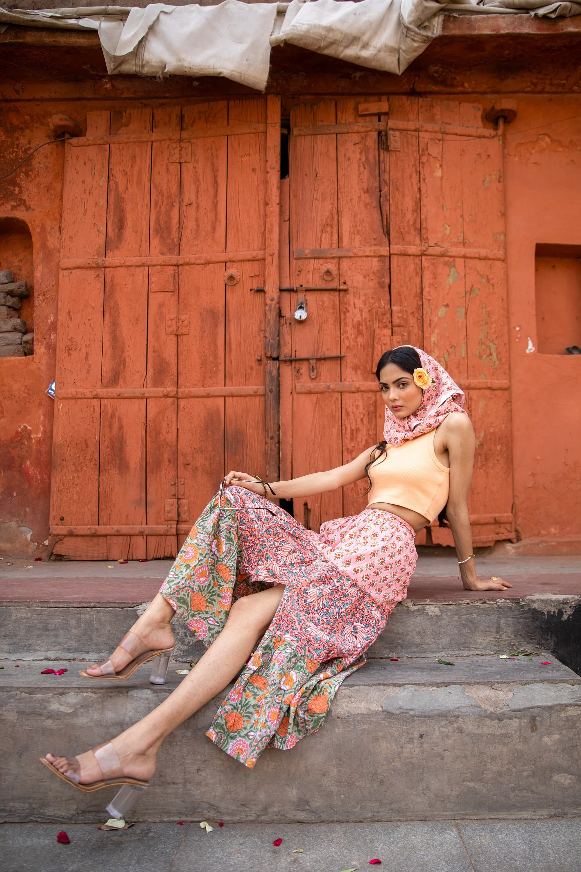 Floral Block Printed Tiered Skirt - Organic Cotton Sundress - image 3
