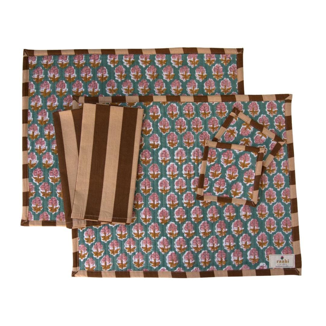 Reversible Quilted Placemat Set | Hand Block Printed Cotton Table Linens - image 5