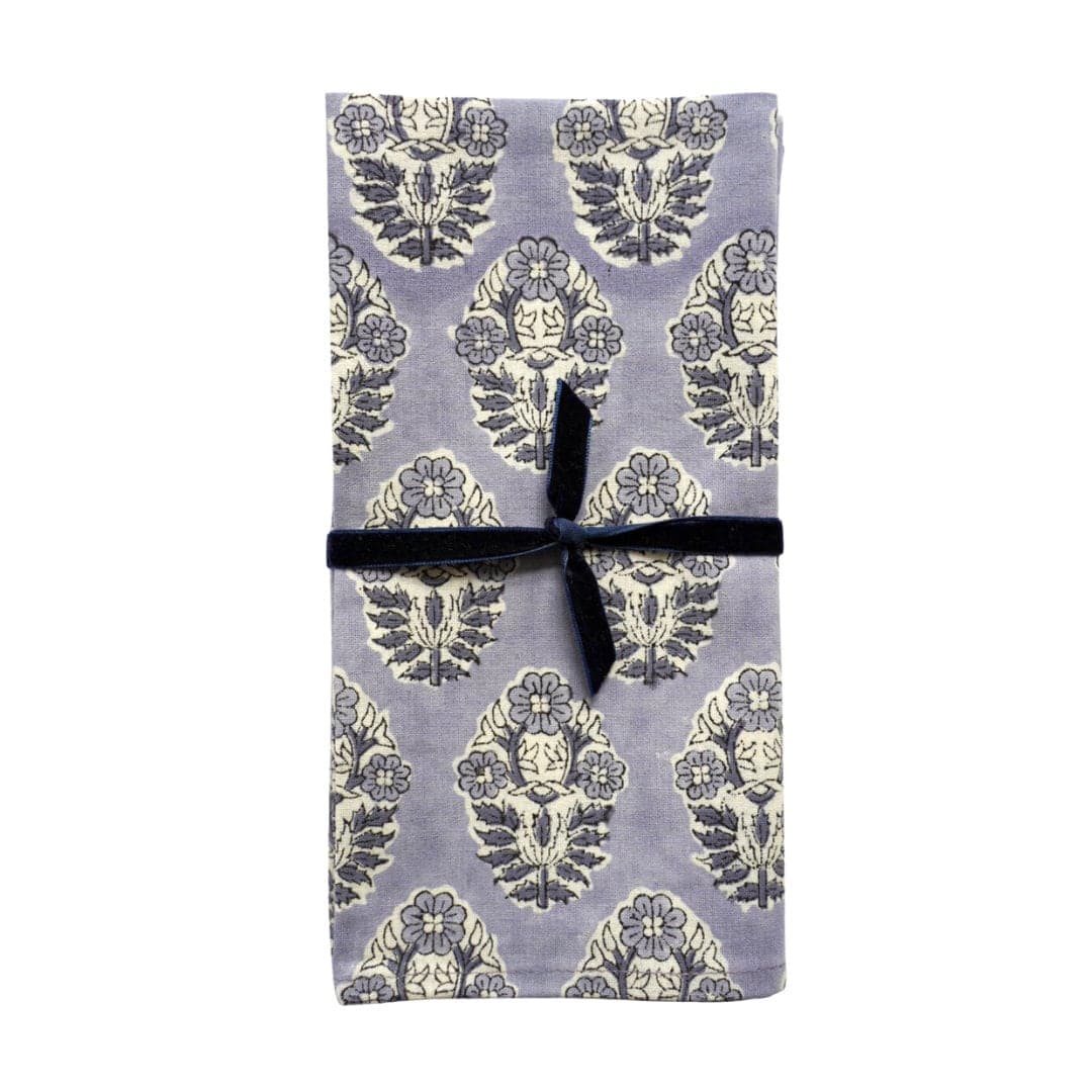 Hand Block Print Cloth Napkins, Set of 4 – Blue Grey Botanical Cotton - image 4