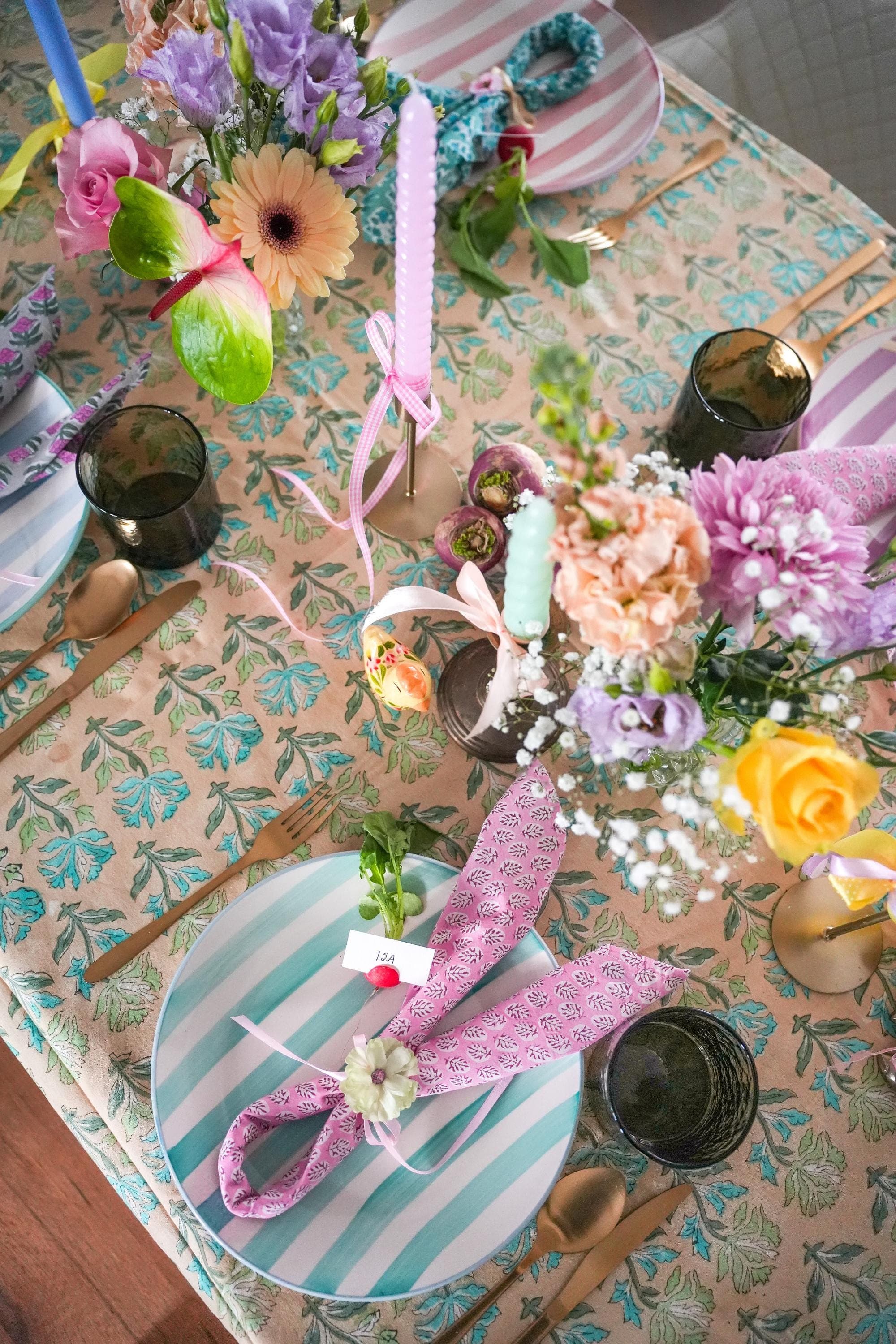 Floral Tablecloth, Hand Block Print, 100% Indian Cotton Year Round Cottage 180x240cm - image 3
