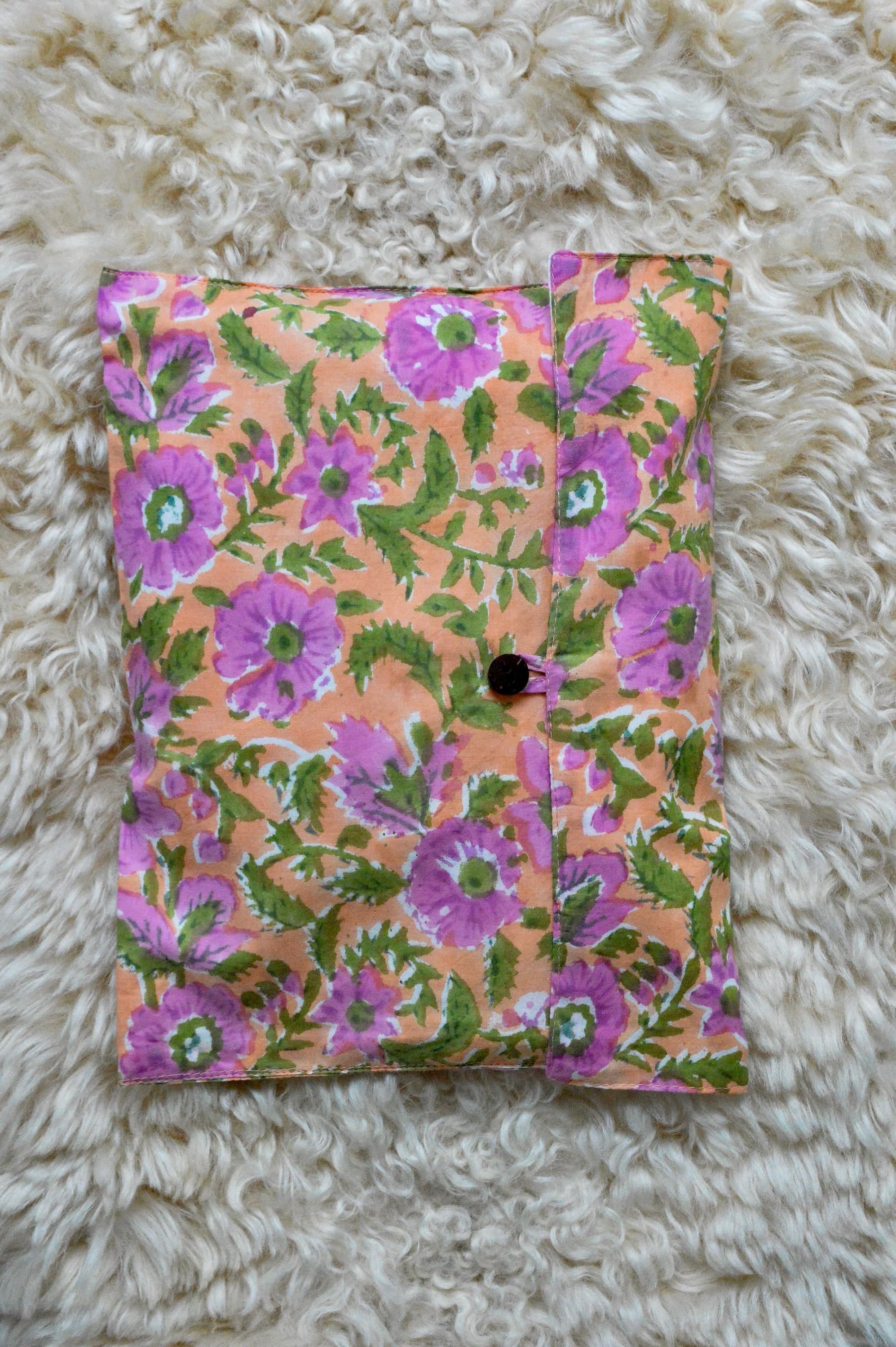 Hand Block Printed Organic Cotton Pajama Set, Peach Floral PJs - image 5