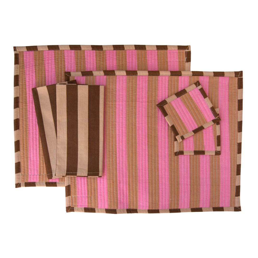 Reversible Quilted Placemat Set | Hand Block Printed Cotton Table Linens - image 4
