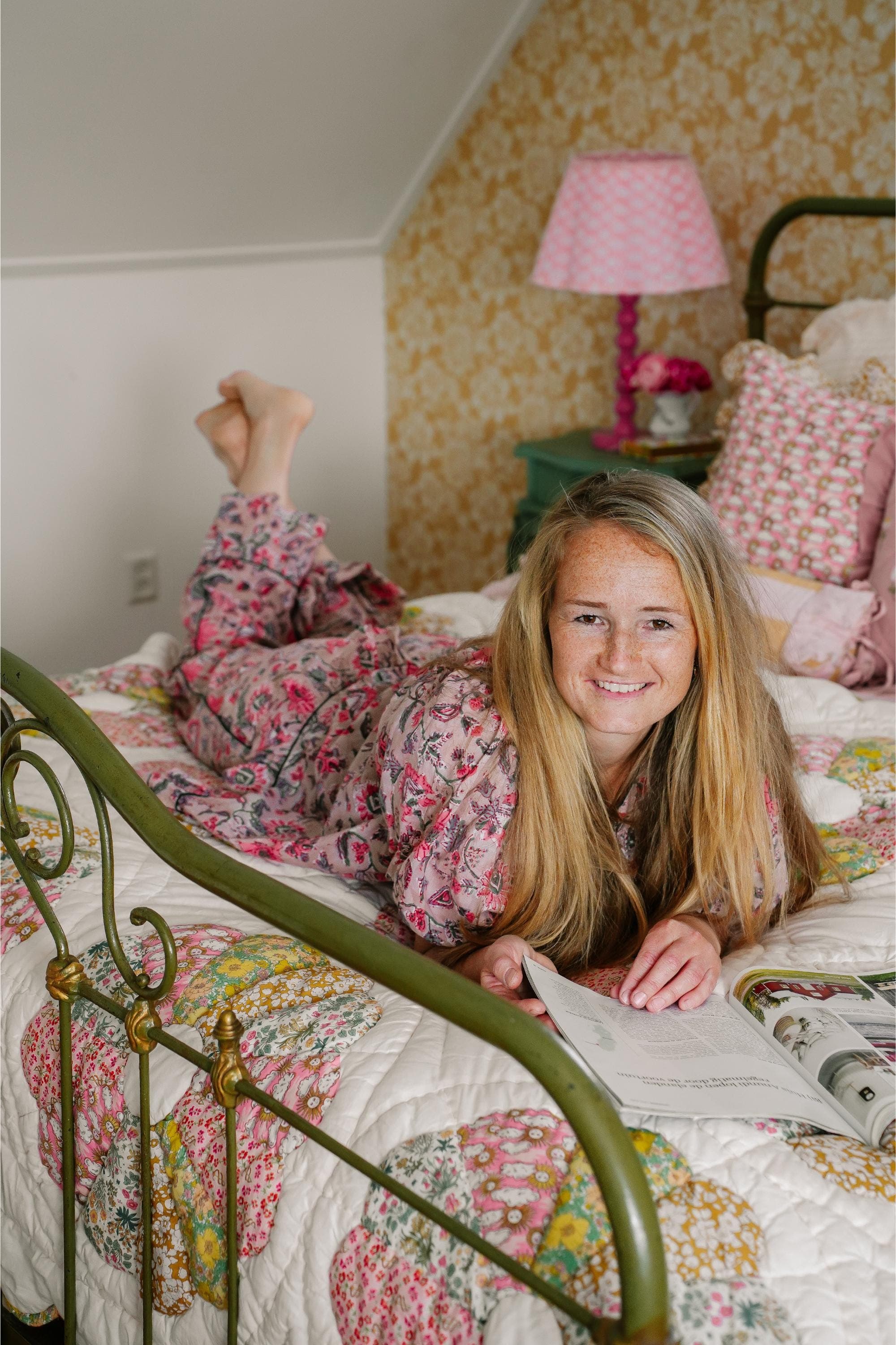 Hand Block Printed Cotton Pajama Set, Ruffle Hem Loungewear - image 5