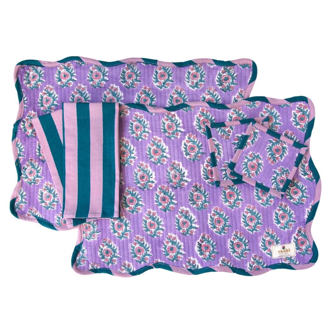 Handmade Quilted Cotton Placemat Set | Scalloped, Reversible Table Linens - image 5
