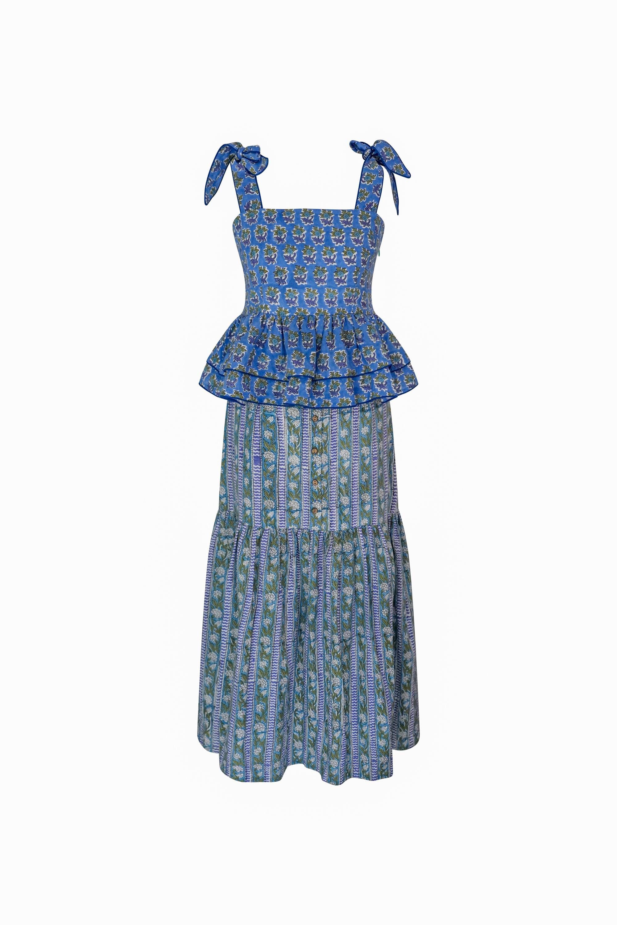 Hand Block Printed Cotton Co-ord Set: Peplum Top & Fit-and-Flare Skirt - image 3