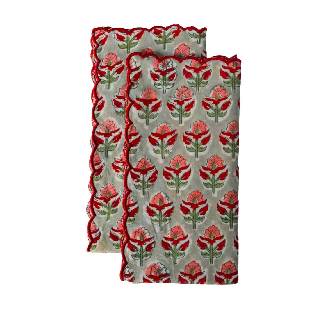 Hand Block Print Napkins (Set of 2) – Floral Organic Cotton Table Linens - image 3
