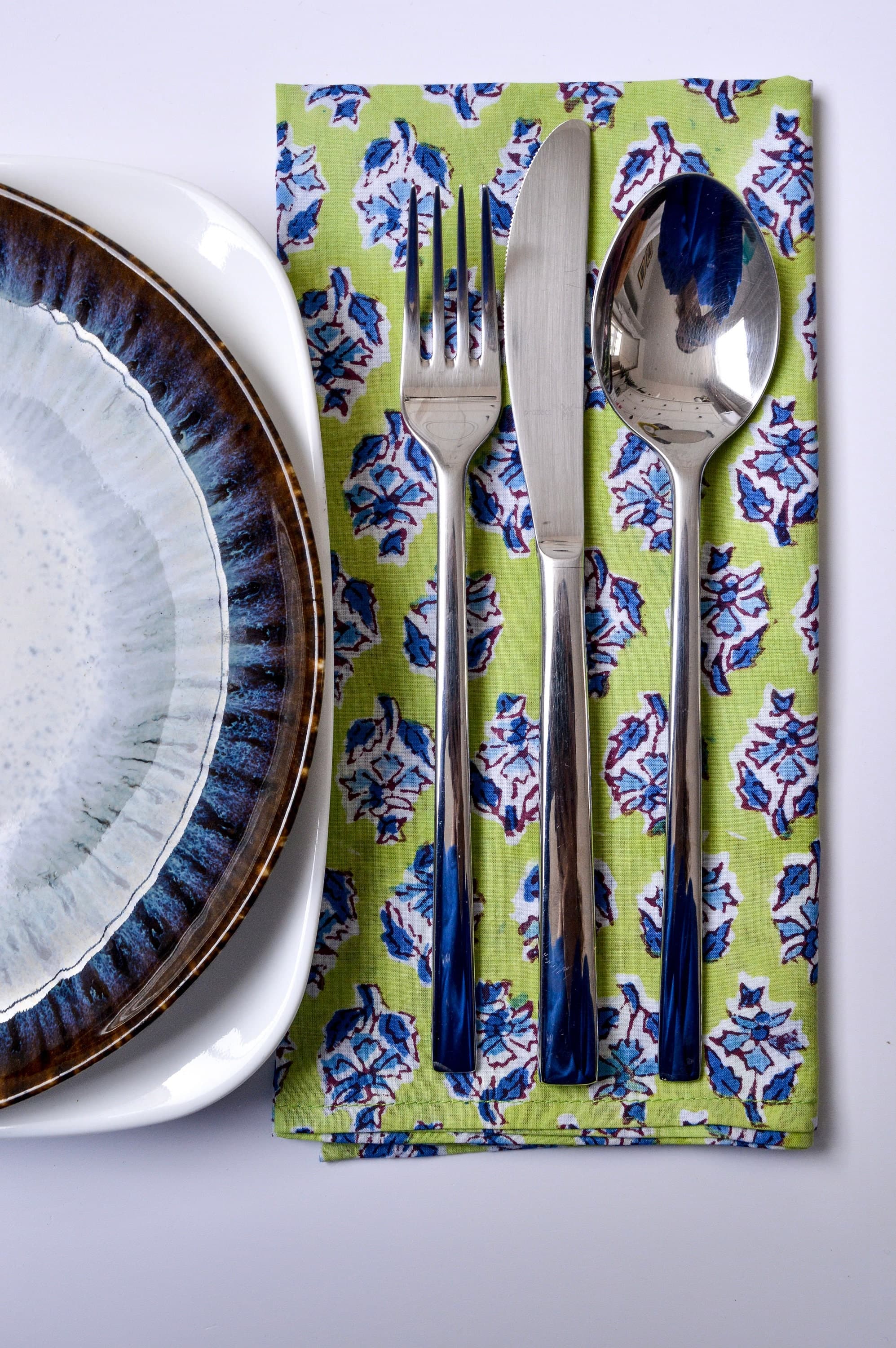 Hand Block Printed Cotton Dinner Napkins, Green Blue Floral, Set of 4 - image 5