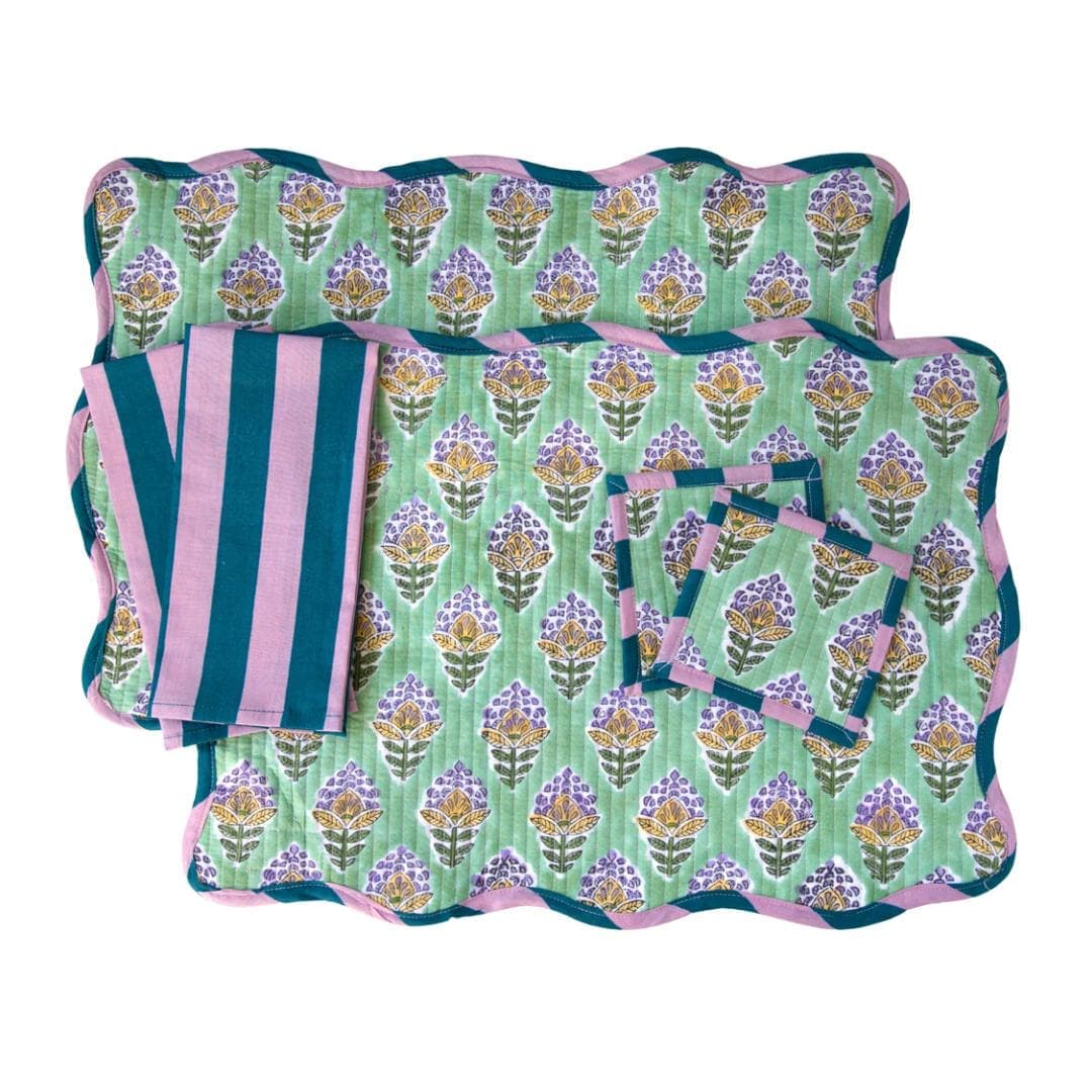 Handmade Quilted Cotton Placemat Set | Scalloped, Reversible Table Linens - image 4