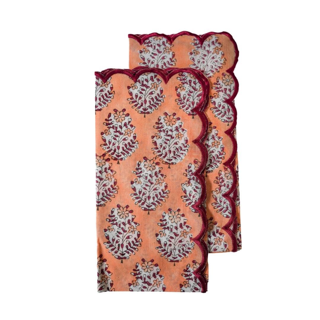 Hand Block Print Napkins, Set of 2, Scalloped Edge Organic Cotton