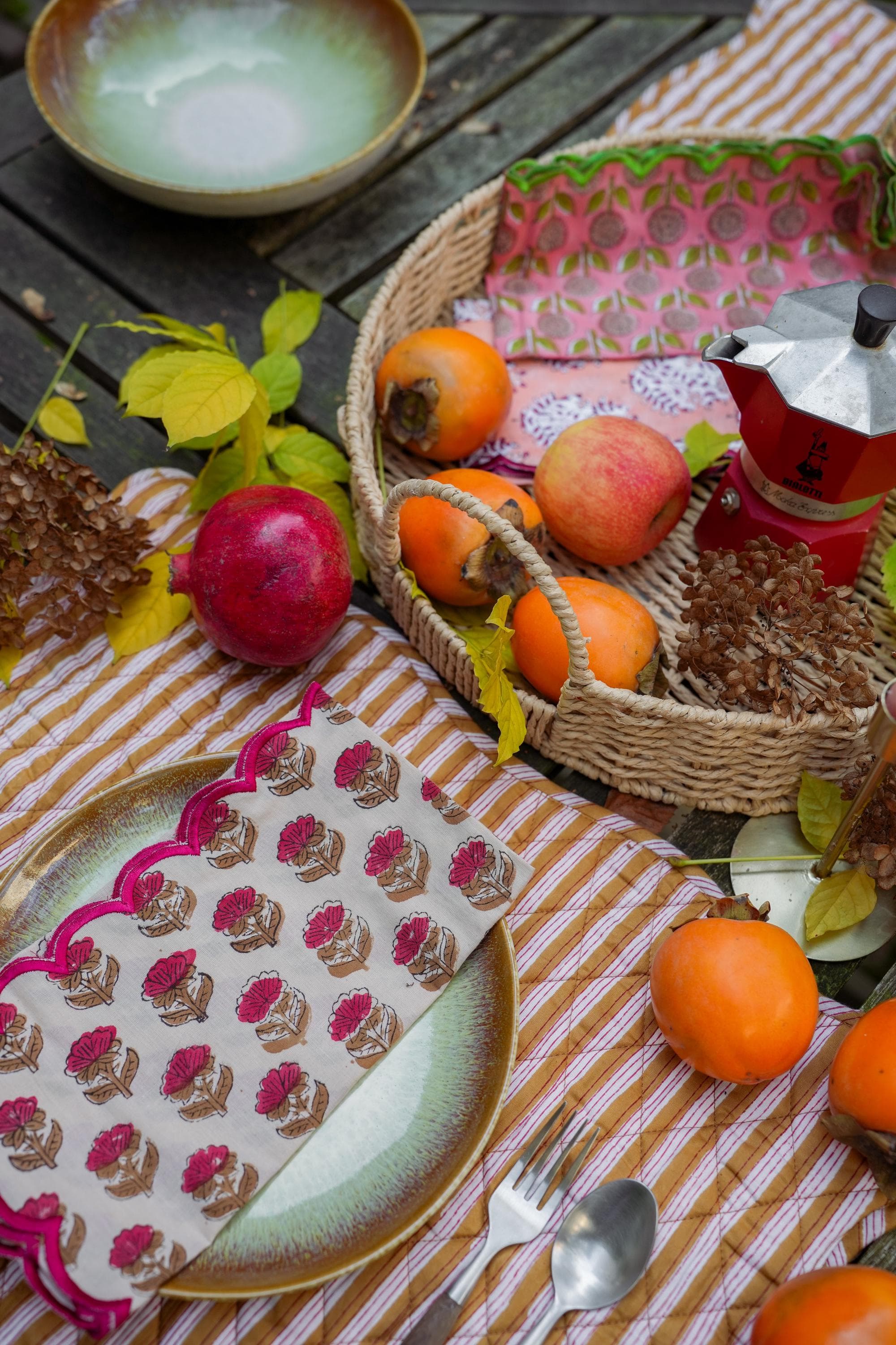 Hand Block Print Scallop Edge Embroidered Holiday Napkins Set of 2 100% Organic Cotton Natural Dyes Eco-Friendly Ethically Made Table linens - image 3