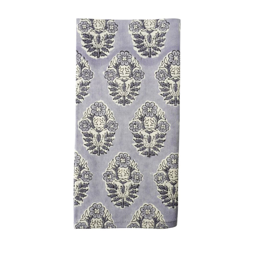 Hand Block Print Cloth Napkins, Set of 4 – Blue Grey Botanical Cotton - image 3