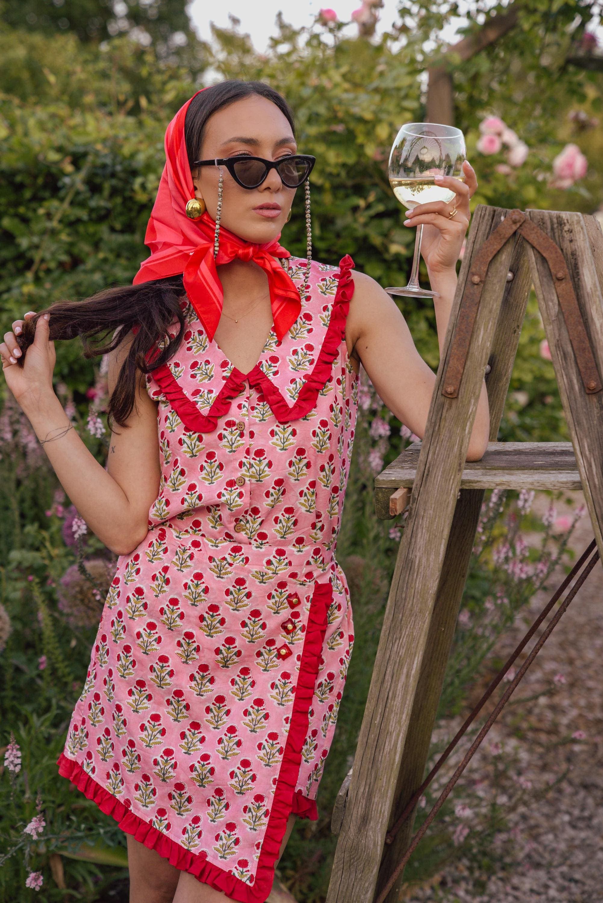 Hand Block Printed Cotton Co-ord Set: Pink Floral Summer Outfit