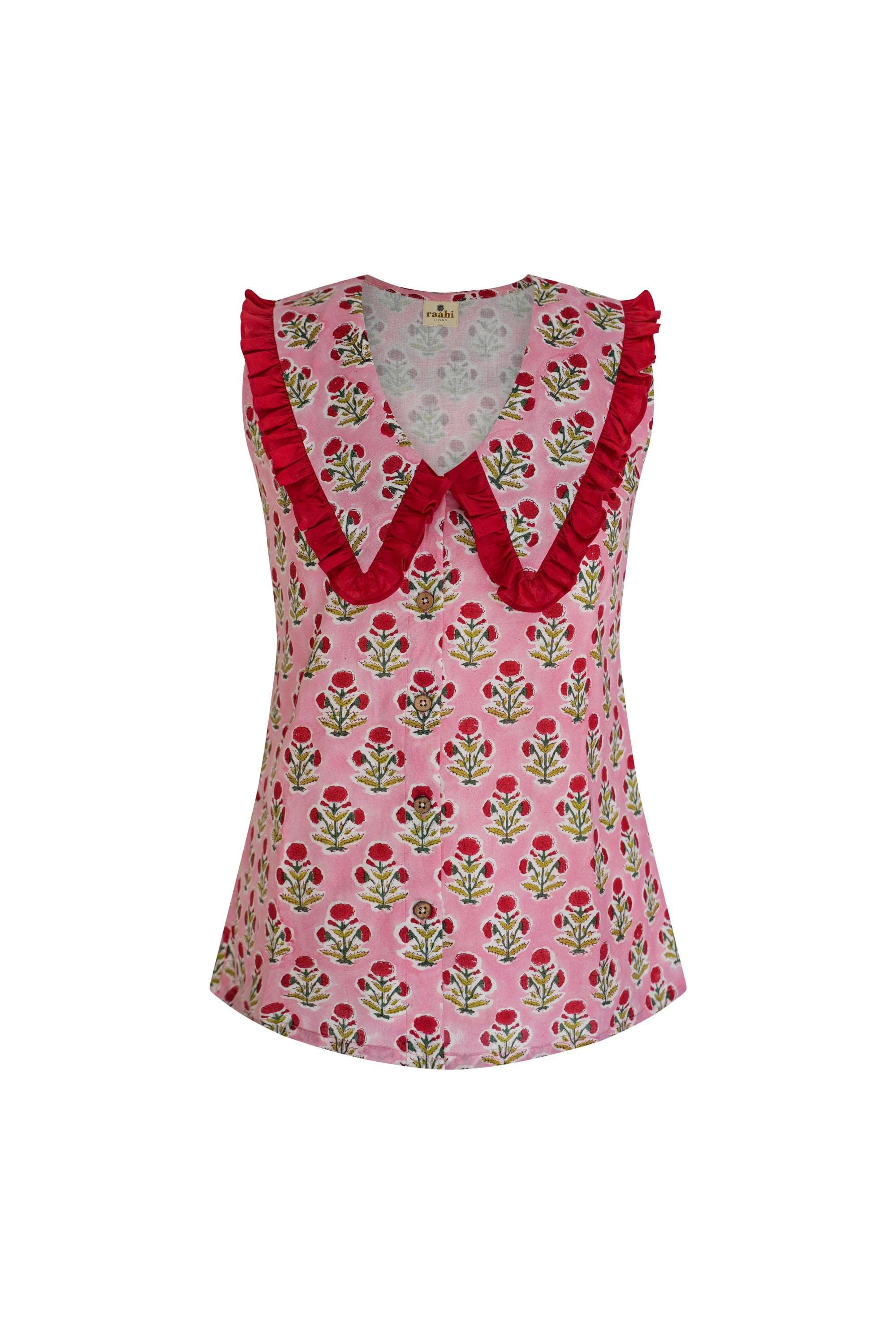 Hand Block Printed Cotton Co-ord Set: Pink Floral Summer Outfit - image 3