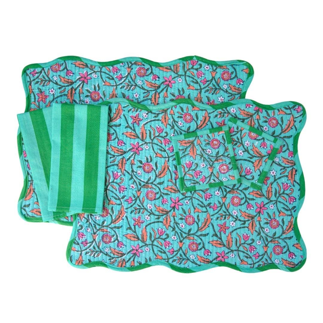 Handmade Block Printed Cotton Placemat Set | Floral Table Linens - image 4