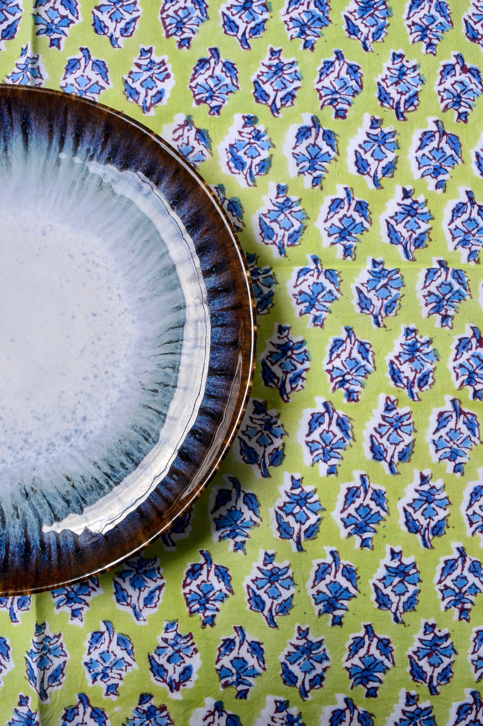 Hand Block Printed Cotton Dinner Napkins, Green Blue Floral, Set of 4 - image 3