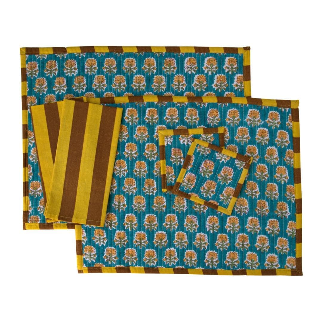 Reversible Quilted Placemat Set | Hand Block Printed Cotton Table Decor - image 4