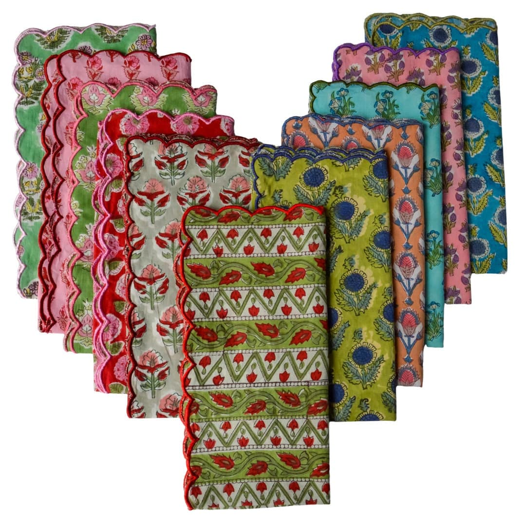 hand block printed napkins christmas decor table linenes azo free natural dyes ethically made by artisans in jaipur