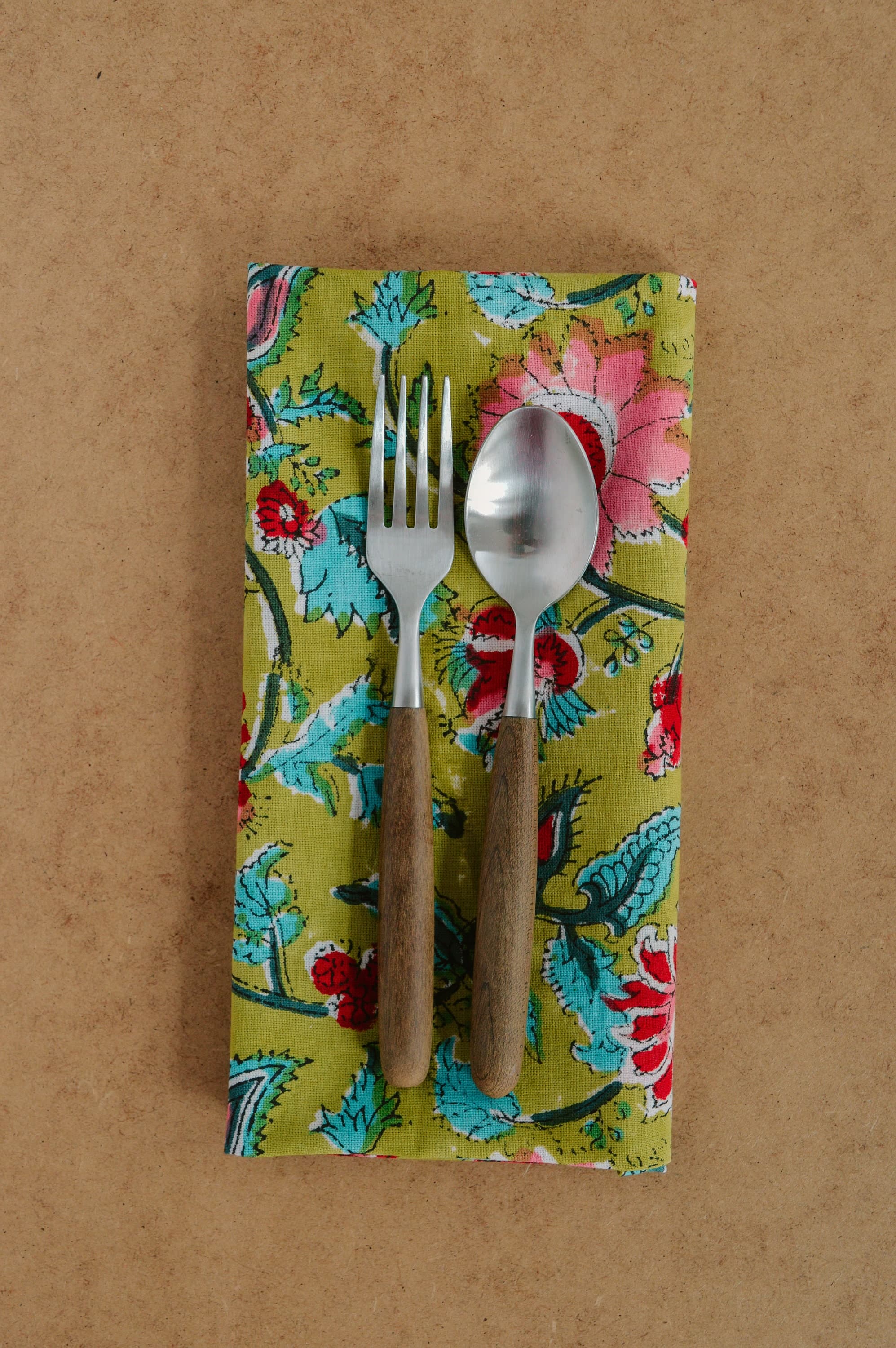 Hand Block Printed Cotton Dinner Napkins, Olive Green Botanics, Set of 4