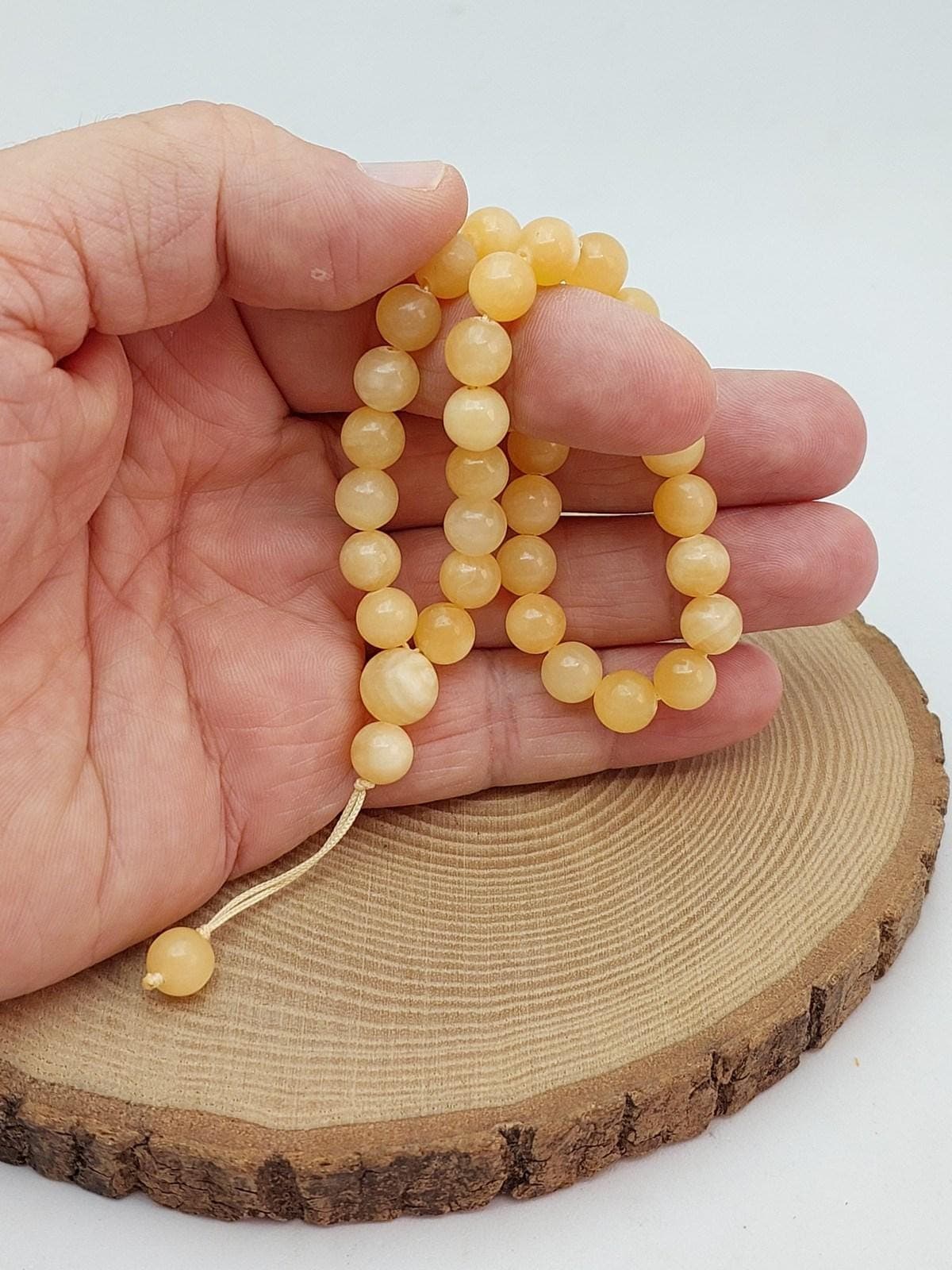 Handmade 33 Beads Calcite Tasbih – 8mm Muslim Prayer Beads for Energy, Clarity & Gift (3205)