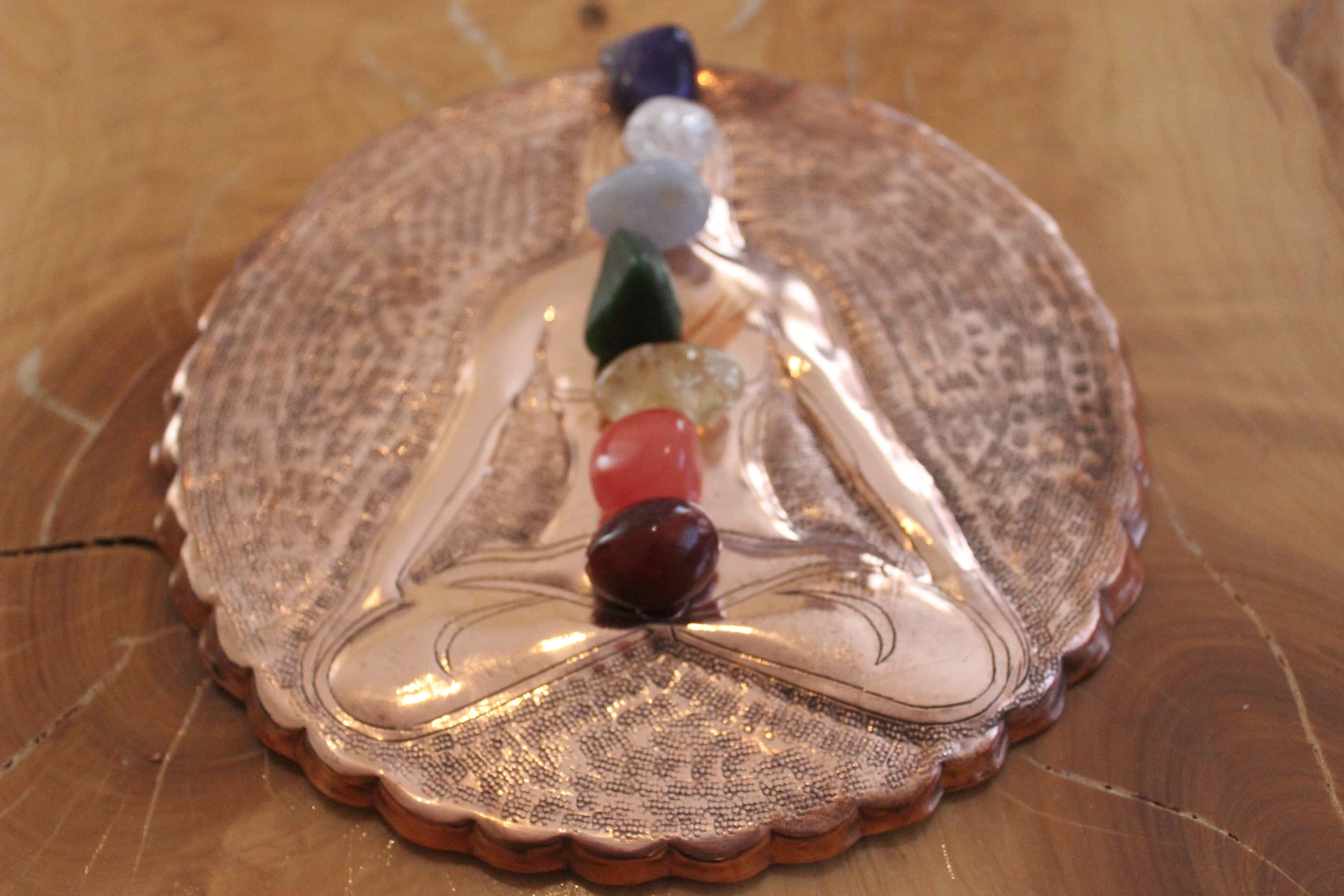 2 in 1 Set, 9"Copper Meditation Healing Energizer Pyramid with Copper Chakra Grid Art - image 5