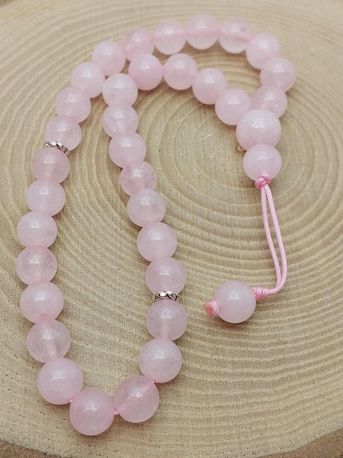 Handmade 33 Beads Rose Quartz Tasbih – 8mm Muslim Prayer Beads for Meditation & Gift (2958)