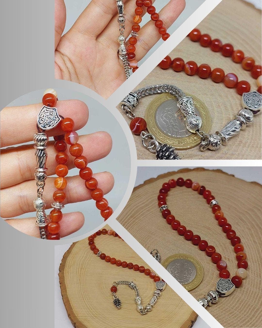 Carnelian Agate Stone 33 beads Rosary 6mm, Tasbih 33, Natural Stone 33 Beads, Tasbeeh, Misbaha, Tasbih - image 3