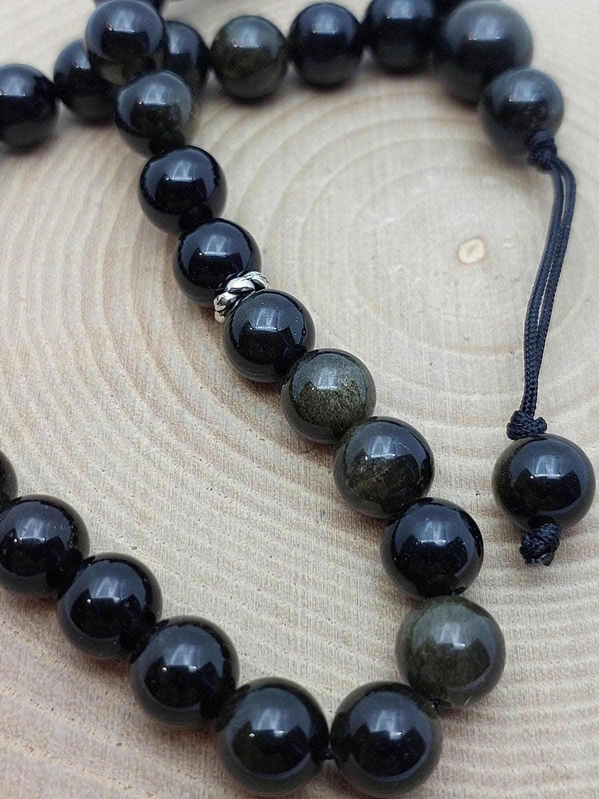 Golden & Siyah Obsidyen Taşı 33lük Özel Tasarım Tesbih 8mm (1250)