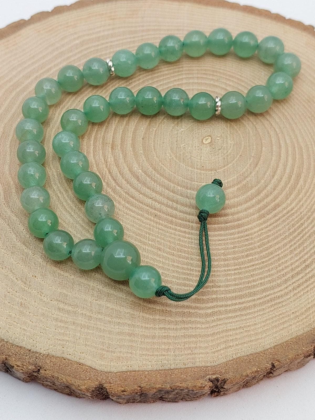 Handmade 33 Beads Green Aventurine Tasbih – 8mm Muslim Prayer Beads for Luck, Harmony & Gift (17605)