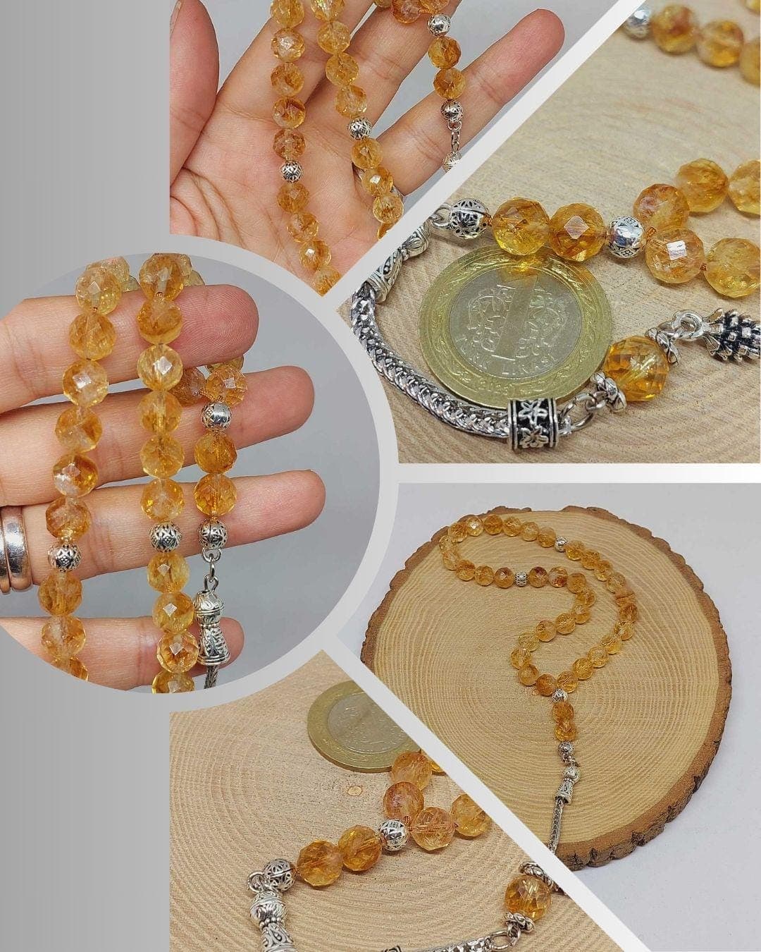 High Quality Faceted Citrine Stone 33 beads Rosary 8mm, Tasbih 99, Natural Stone 33 Beads, Tasbeeh, Misbaha, Tasbih - image 3