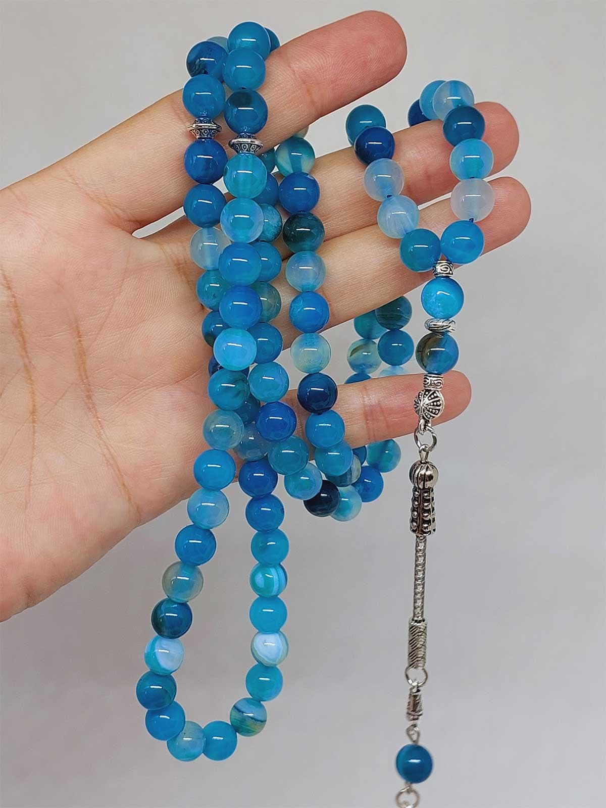 Blue Agate Stone 99 beads Rosary 8mm, Tasbih 99, Natural Stone 99 Beads, Tasbeeh, Misbaha, Islamic Prayer Beads, Tasbih, Muslim