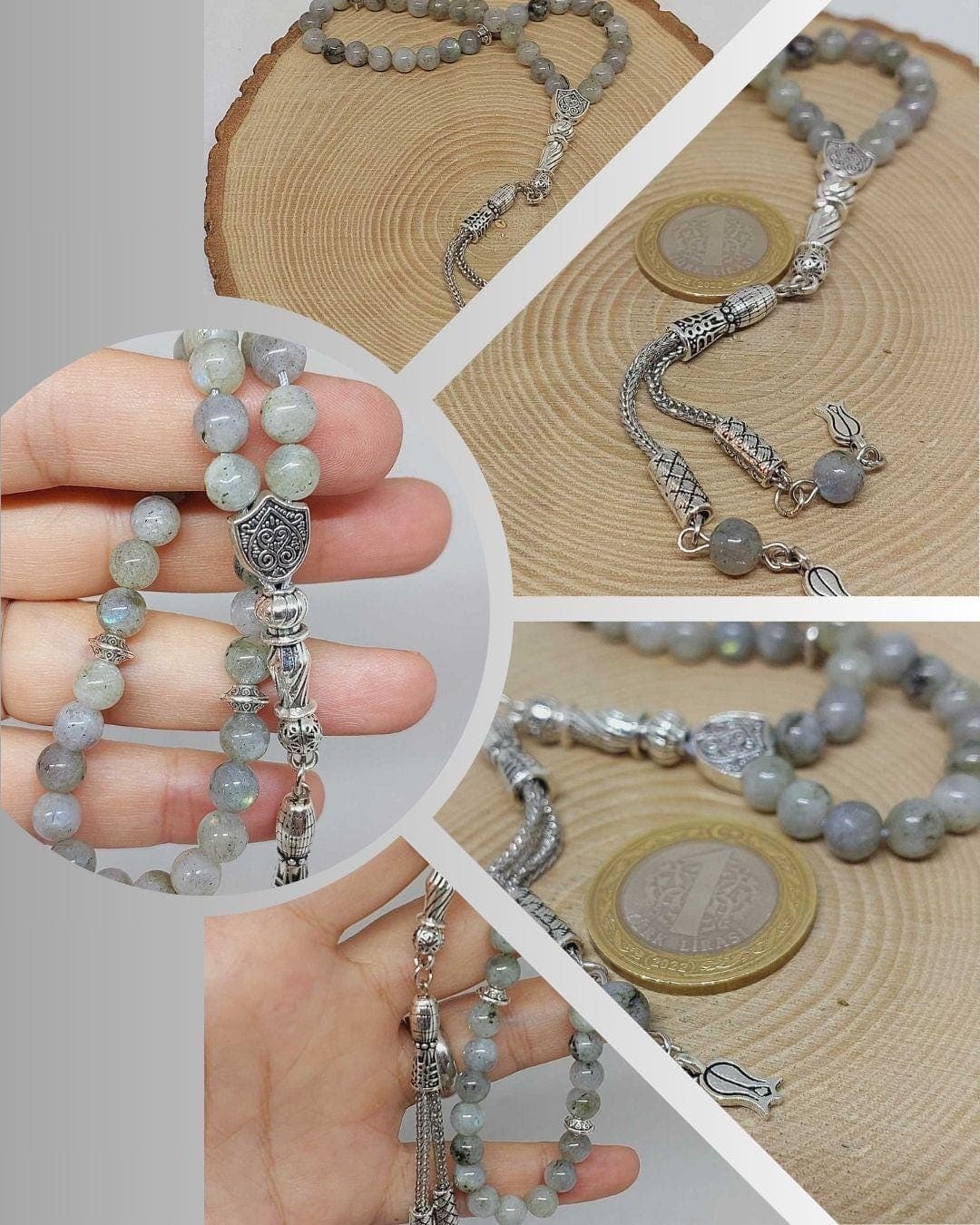 Labradorit Stone 33 beads Rosary 6mm, Tasbih 33, Natural Stone 33 Beads, Tasbeeh, Misbaha, Tasbih - image 3