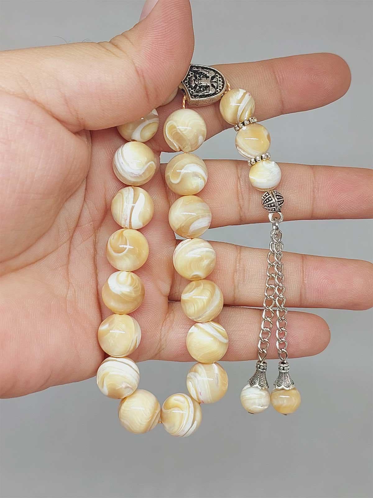Mother of Pearl Caramel Stone 17 beads EFE Rosary 12mm, Tasbih, Natural Stone Beads, Tasbeeh, Tasbih, Misbaha, Islamic Prayer Beads, Tasbih,