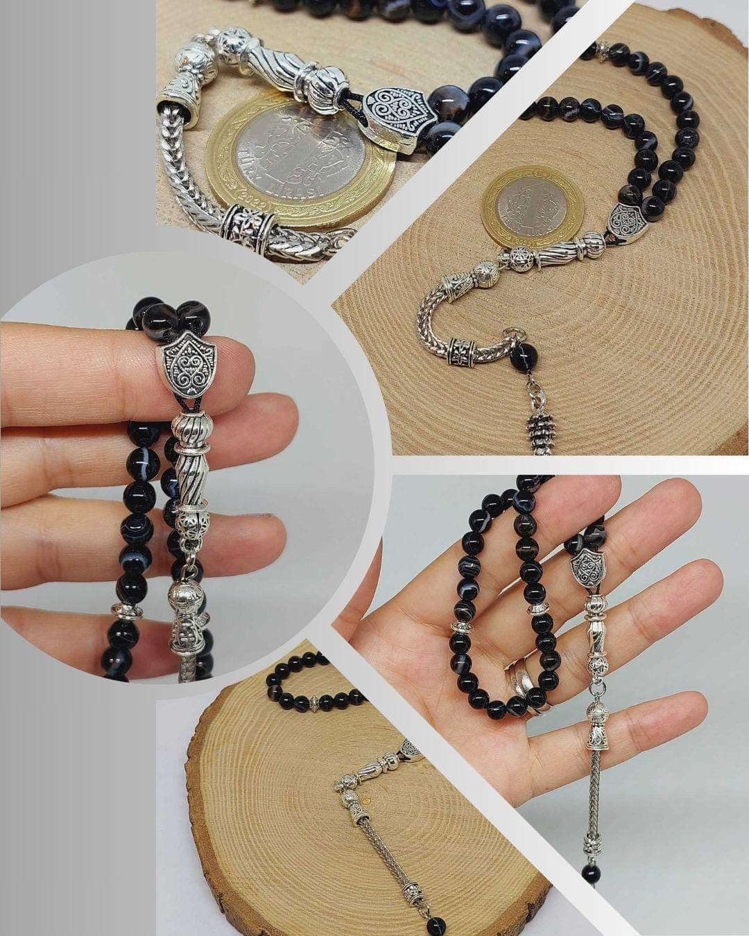 Black Agate Stone 33 beads Rosary 6mm, Tasbih 33, Natural Stone 33 Beads, Tasbeeh, Misbaha, Tasbih - image 3