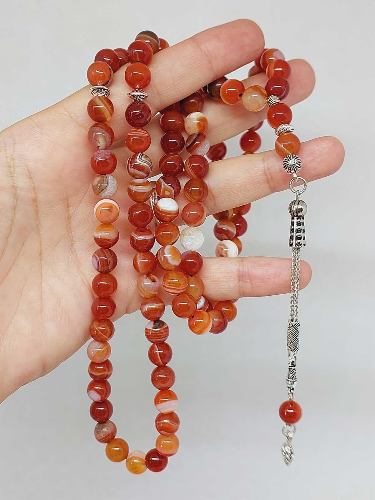 Carnelian Agate Stone 99 beads Rosary 8mm, Tasbih 99, Natural Stone 99 Beads, Tasbeeh, Misbaha, Islamic Prayer Beads, Tasbih, Muslim
