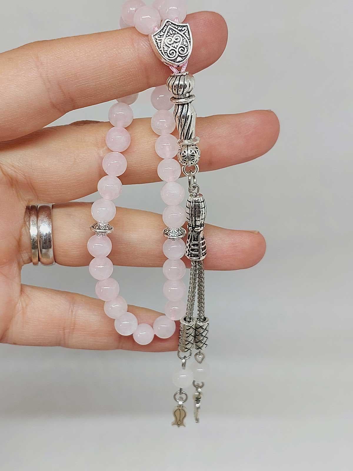 Pink Quartz Stone 33 beads Rosary 6mm, Tasbih 33, Natural Stone 33 Beads, Tasbeeh, Misbaha, Tasbih - image 5