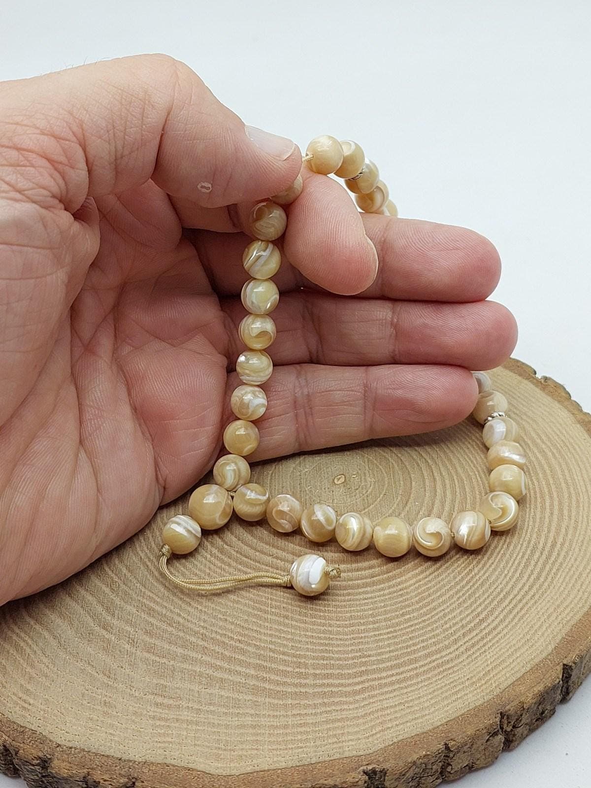 Sedef Taşı Karamel 33lük Özel Tasarım Tesbih 8mm (14365)