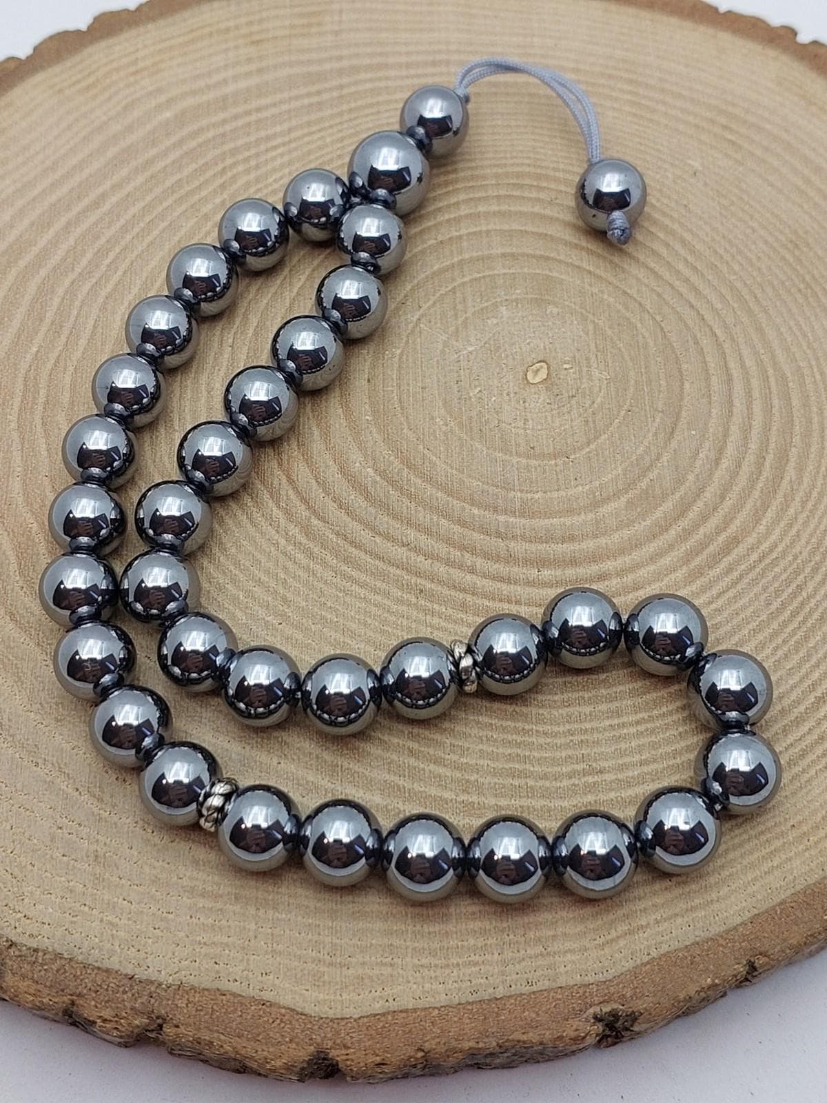 Handmade 33 Beads Terahertz Stone Tasbih – 8mm Muslim Prayer Beads for Meditation & Gift (3892)