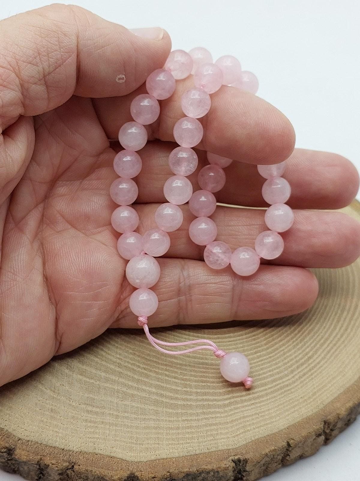 Pembe Kuvars Taşı 33lük Özel Tasarım Tesbih 8mm (2958)