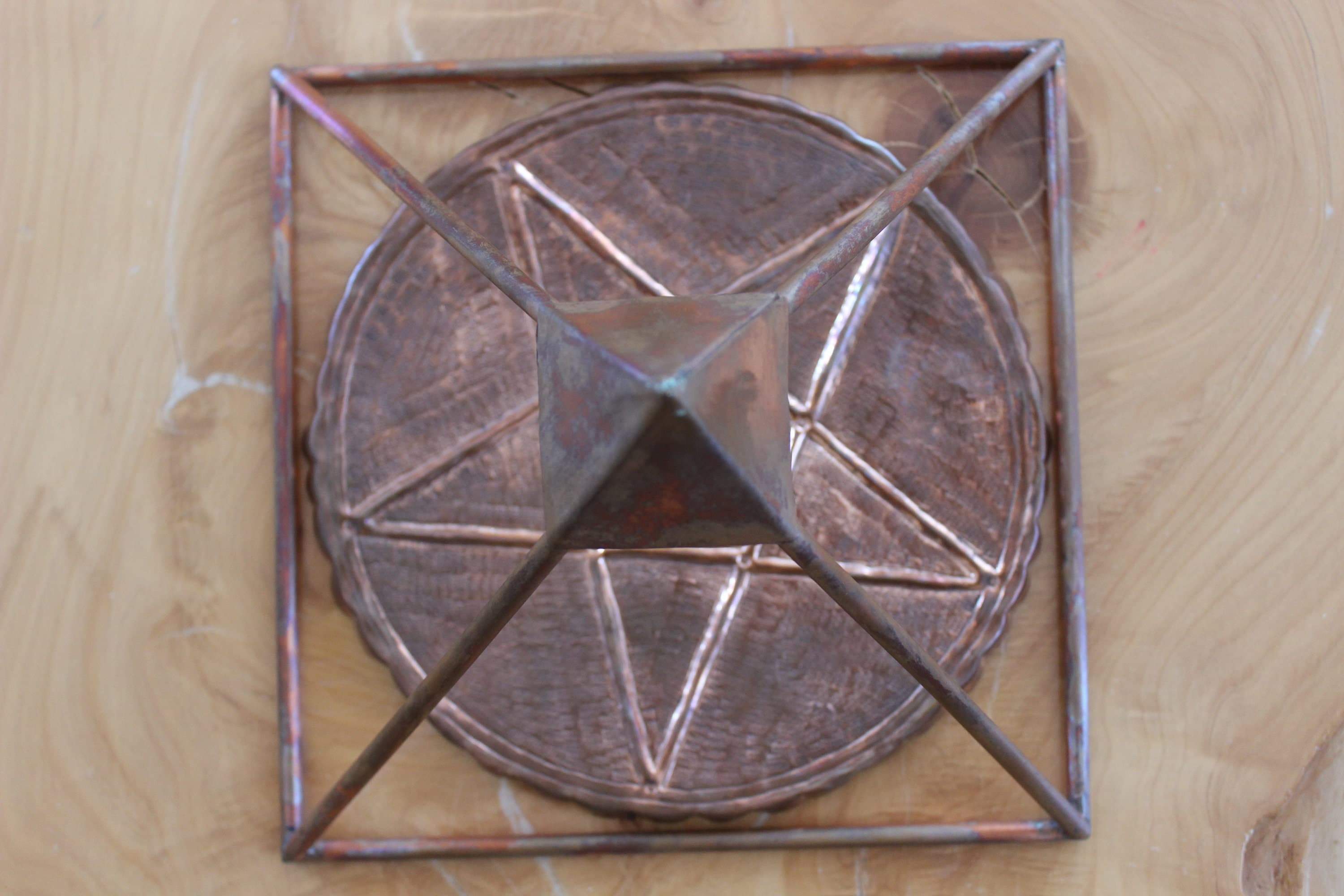 2 in 1 Set, 9"Copper Meditation Energizer Healing Pyramid with Copper Pentagram Grid Art - image 3