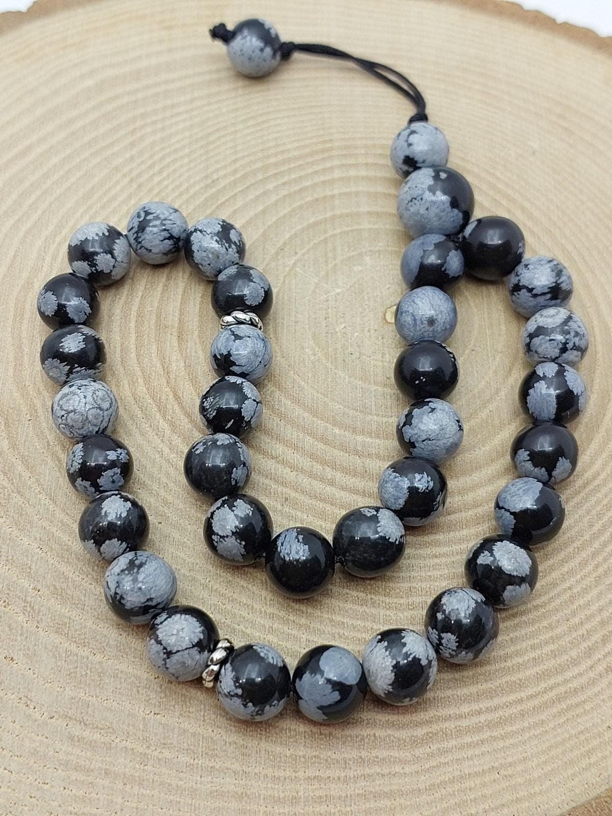 Handmade 33 Beads Snowflake Obsidian Tasbih – 8mm Muslim Prayer Beads for Meditation & Gift (5640)